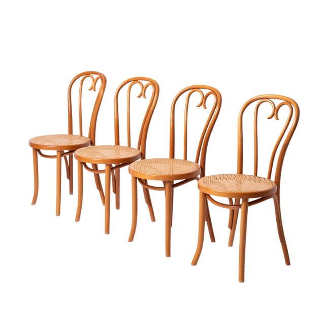 Set of Heart chairs, light brown beech, beige rattan, FAMEG Radomsko, Poland, 1980s. - DIMENSION