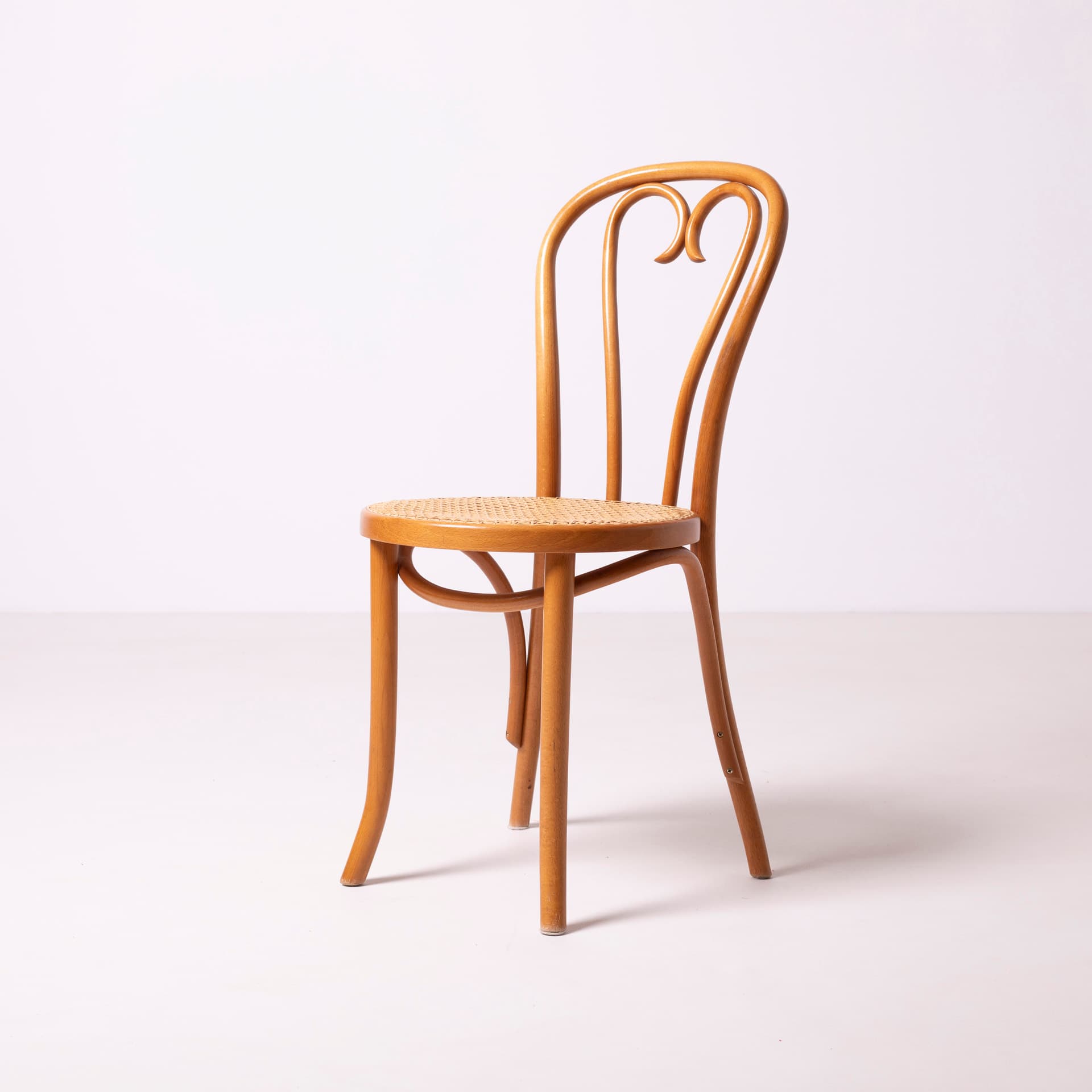 Set of Heart chairs, light brown beech, beige rattan, FAMEG Radomsko, Poland, 1980s. - 96260