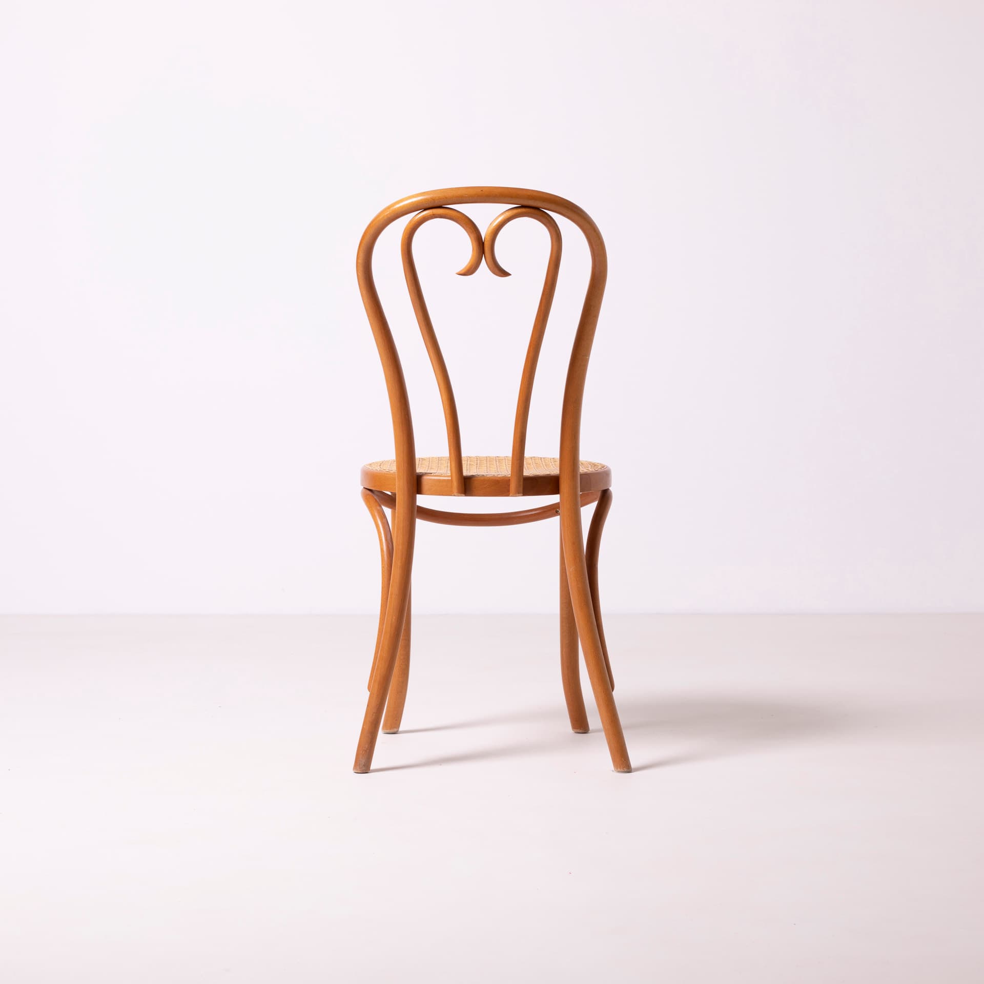 Set of Heart chairs, light brown beech, beige rattan, FAMEG Radomsko, Poland, 1980s. - 96266