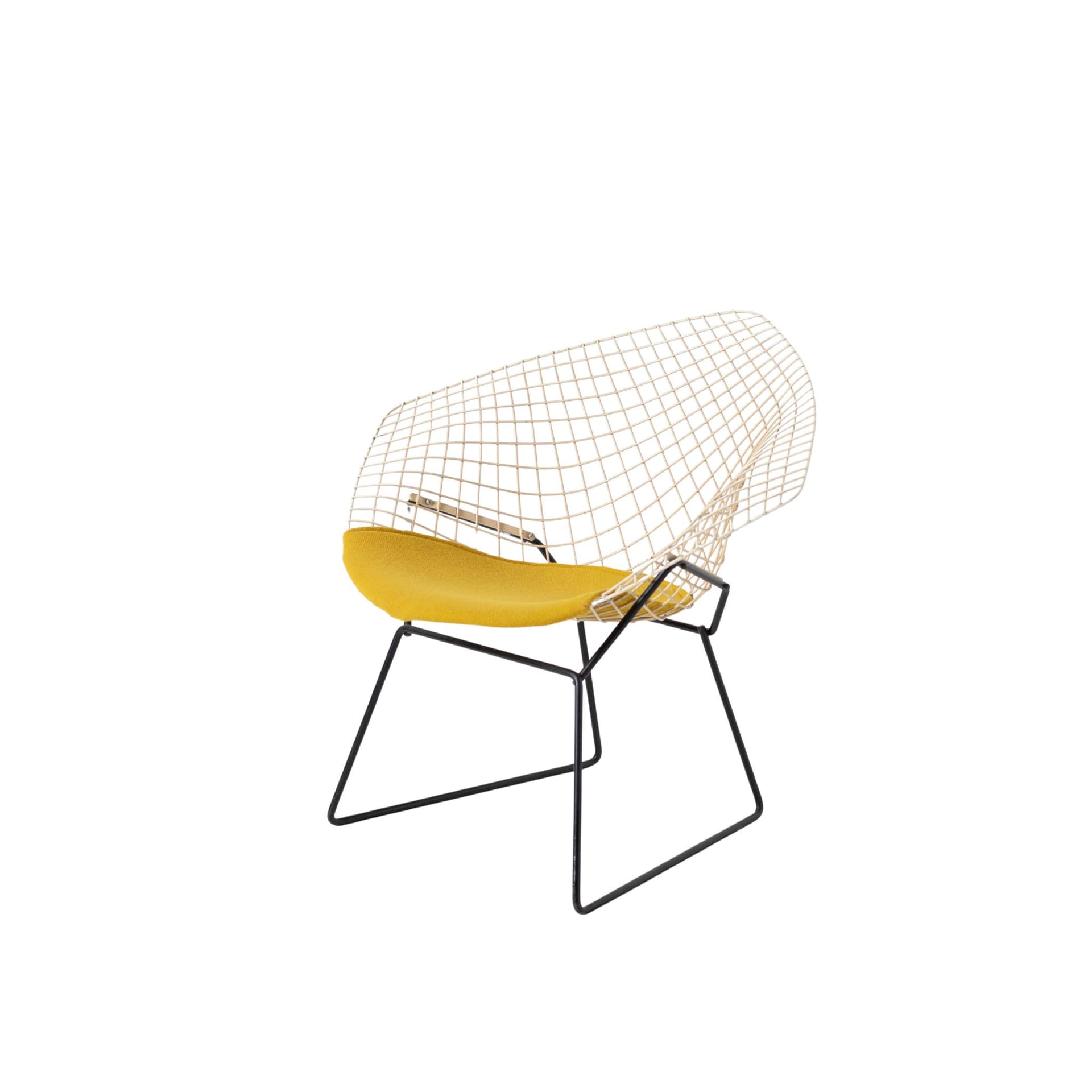 Armchair Diamond, yellow wool, white black steel, Knoll, USA, 1960s.