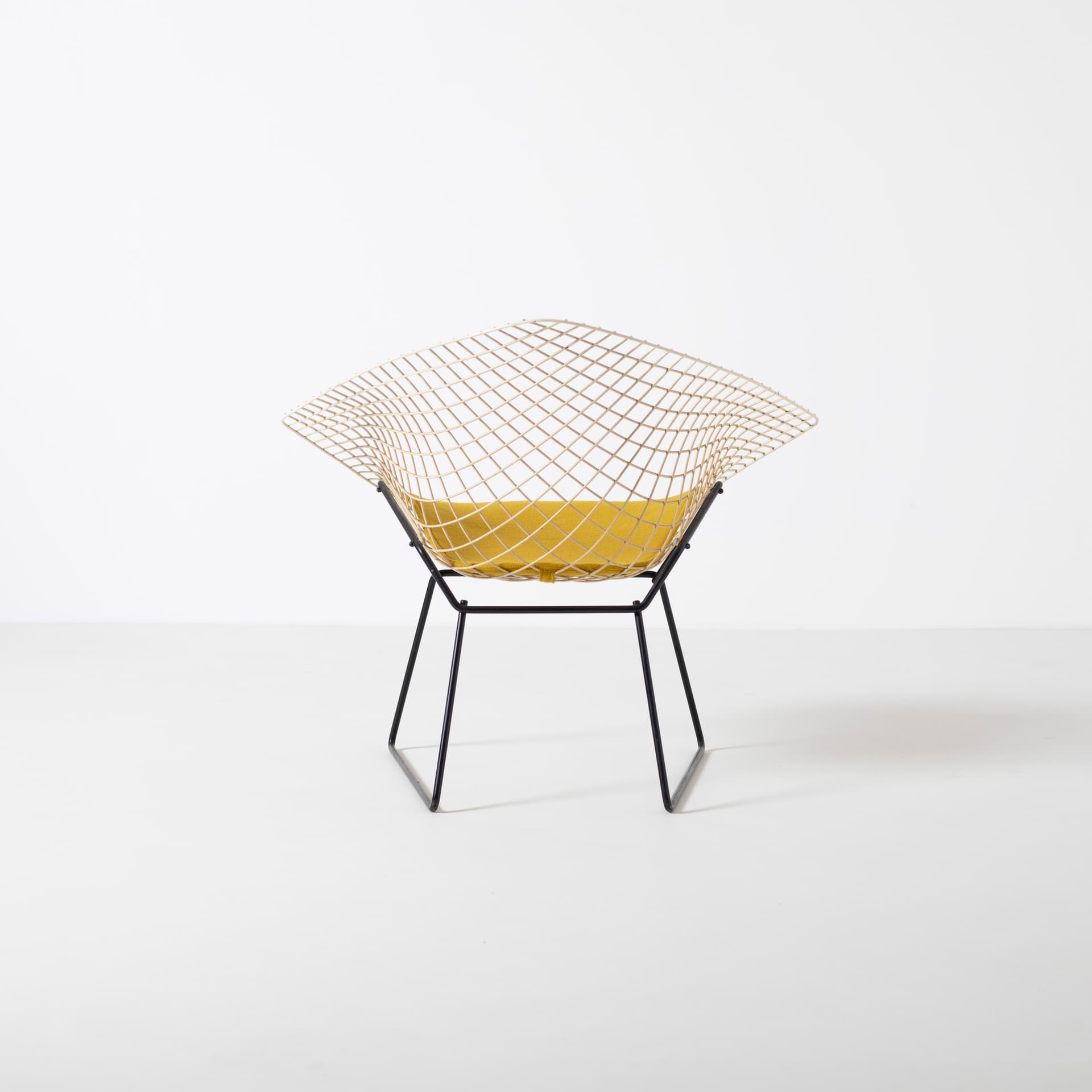 Armchair Diamond, yellow wool, white black steel, Knoll, USA, 1960s. - 96548