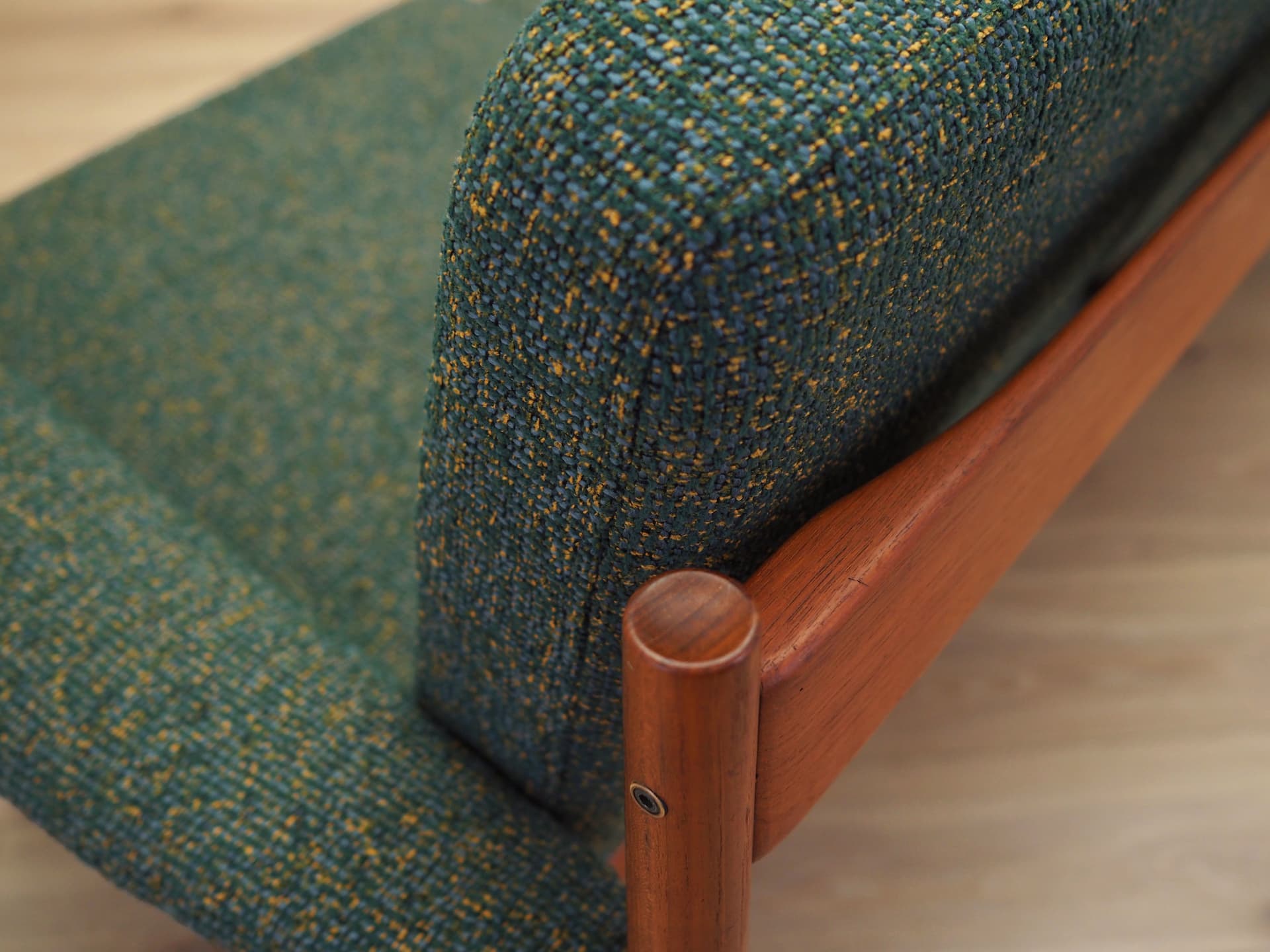 Komplet sofa i fotel, zielony, wełna, teak, proj. G. Jalk, France & Søn, Dania, lata 60. - 96844