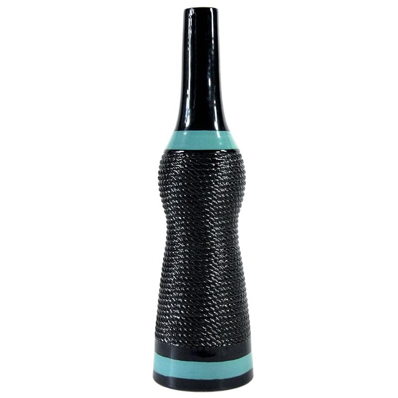 Black Ceramic Vase with Turquoise Accents, Italy, 1960s
