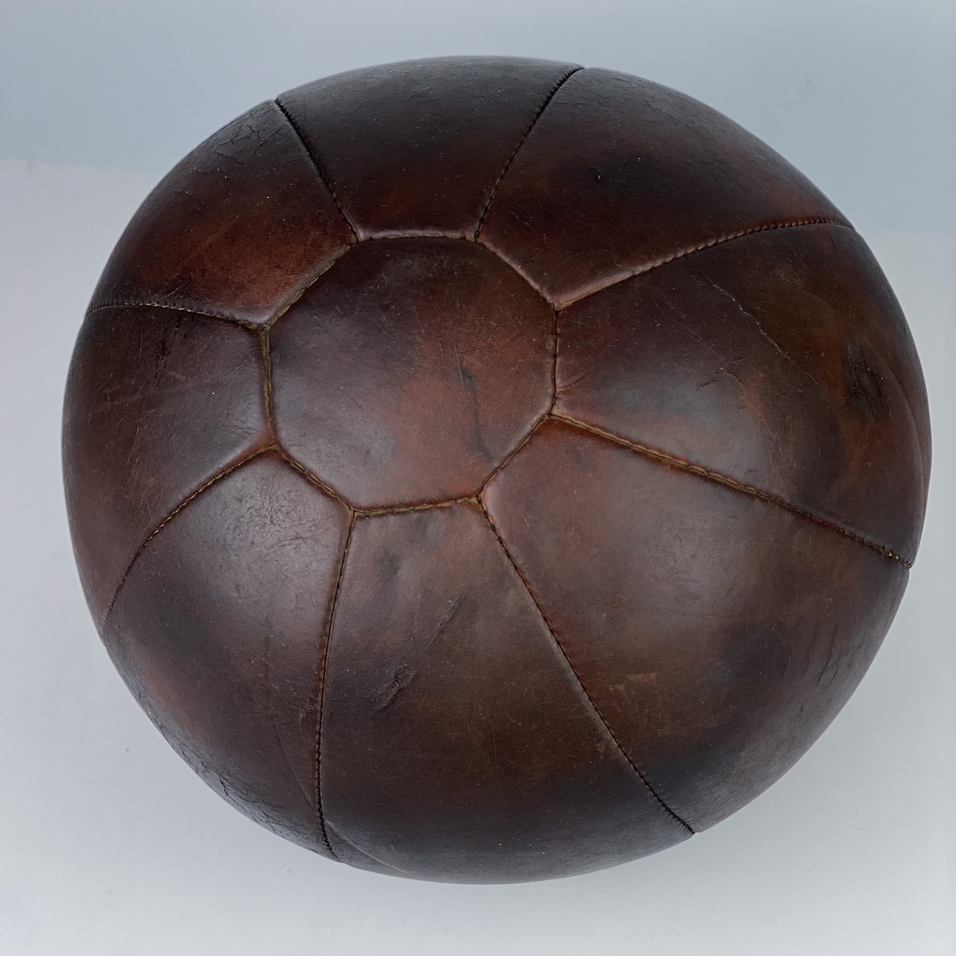 Medicine ball, dark brown natural leather, Germany, 1960s. - 97024