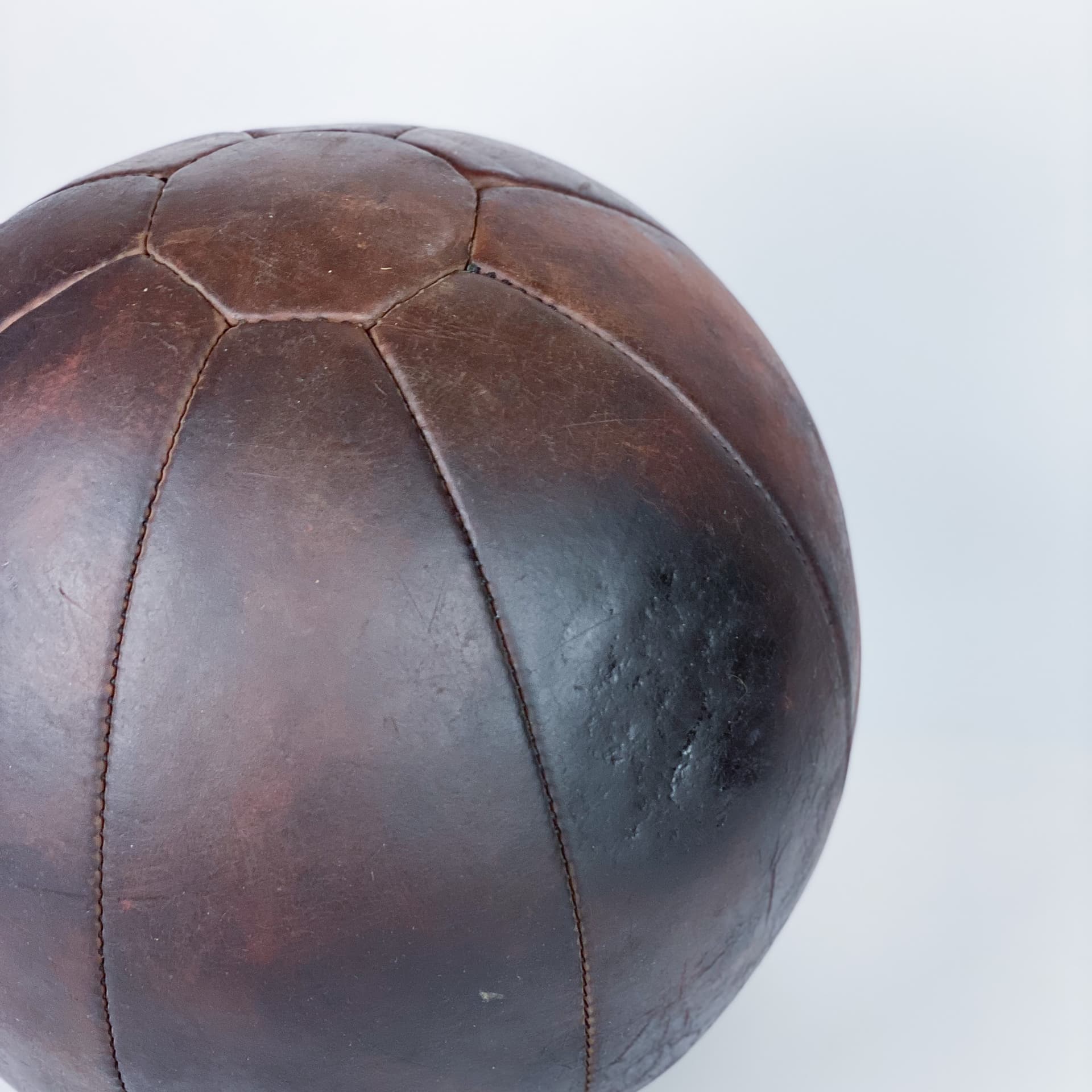 Medicine ball, dark brown natural leather, Germany, 1960s. - 97019