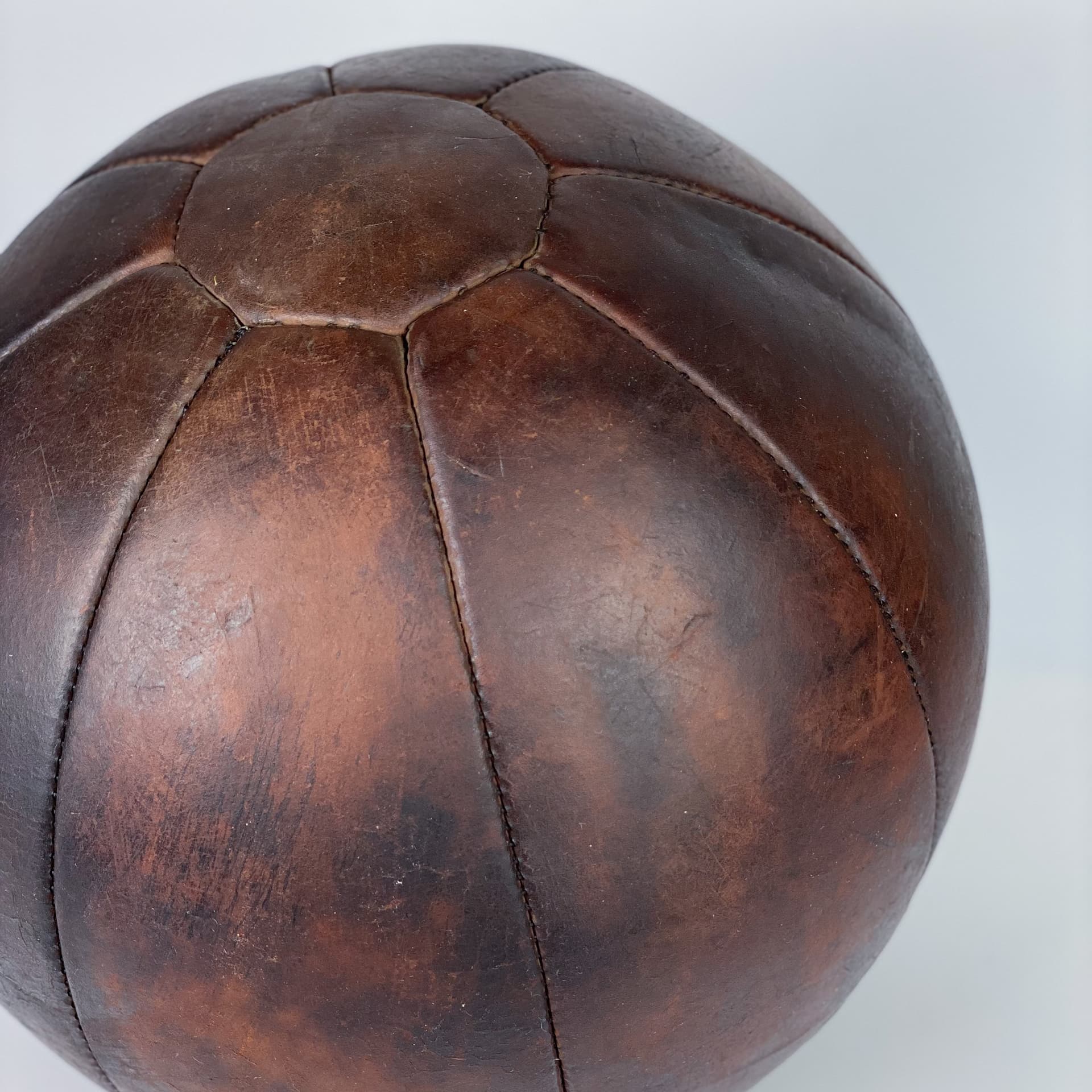 Medicine ball, dark brown natural leather, Germany, 1960s. - 97021