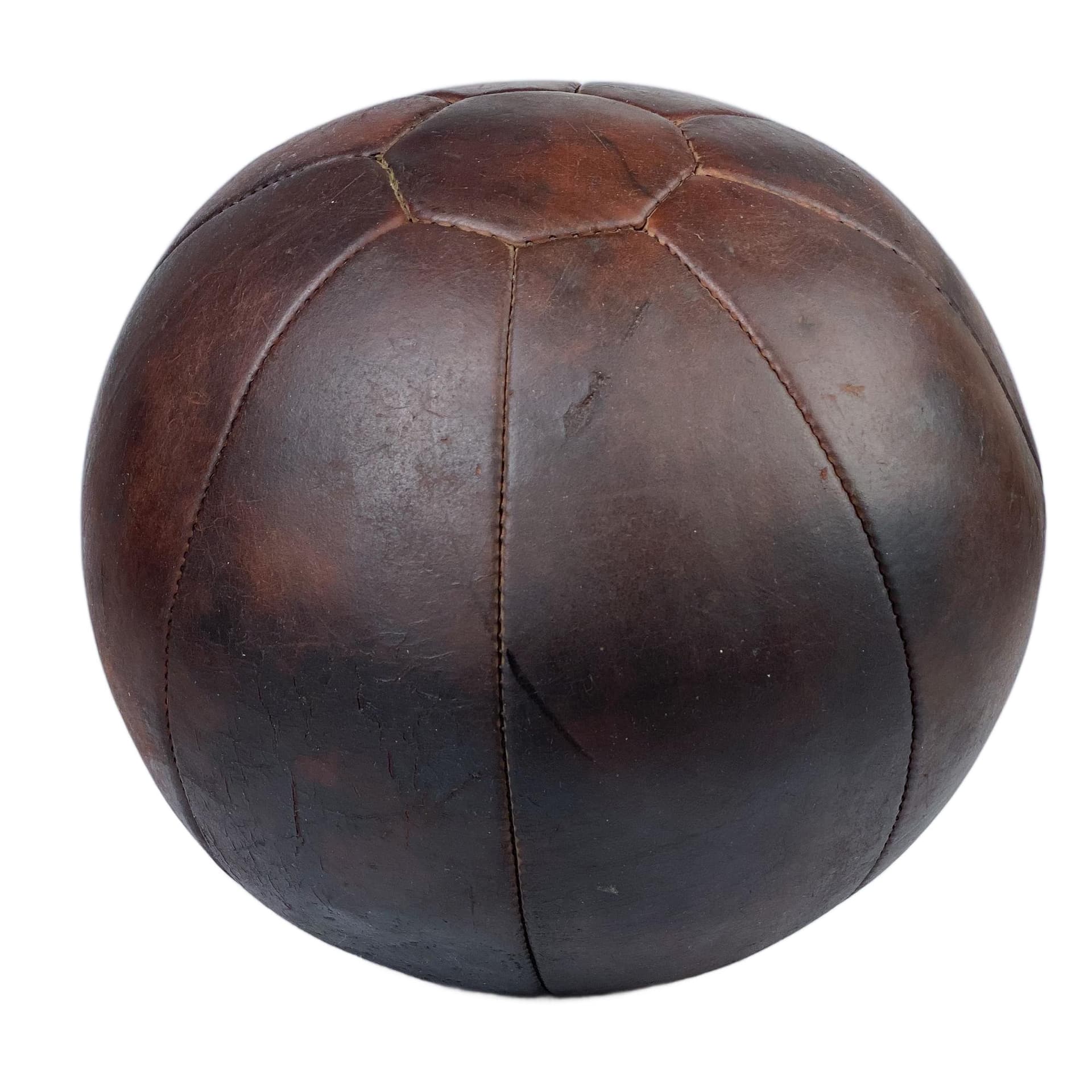 Medicine ball, dark brown natural leather, Germany, 1960s.