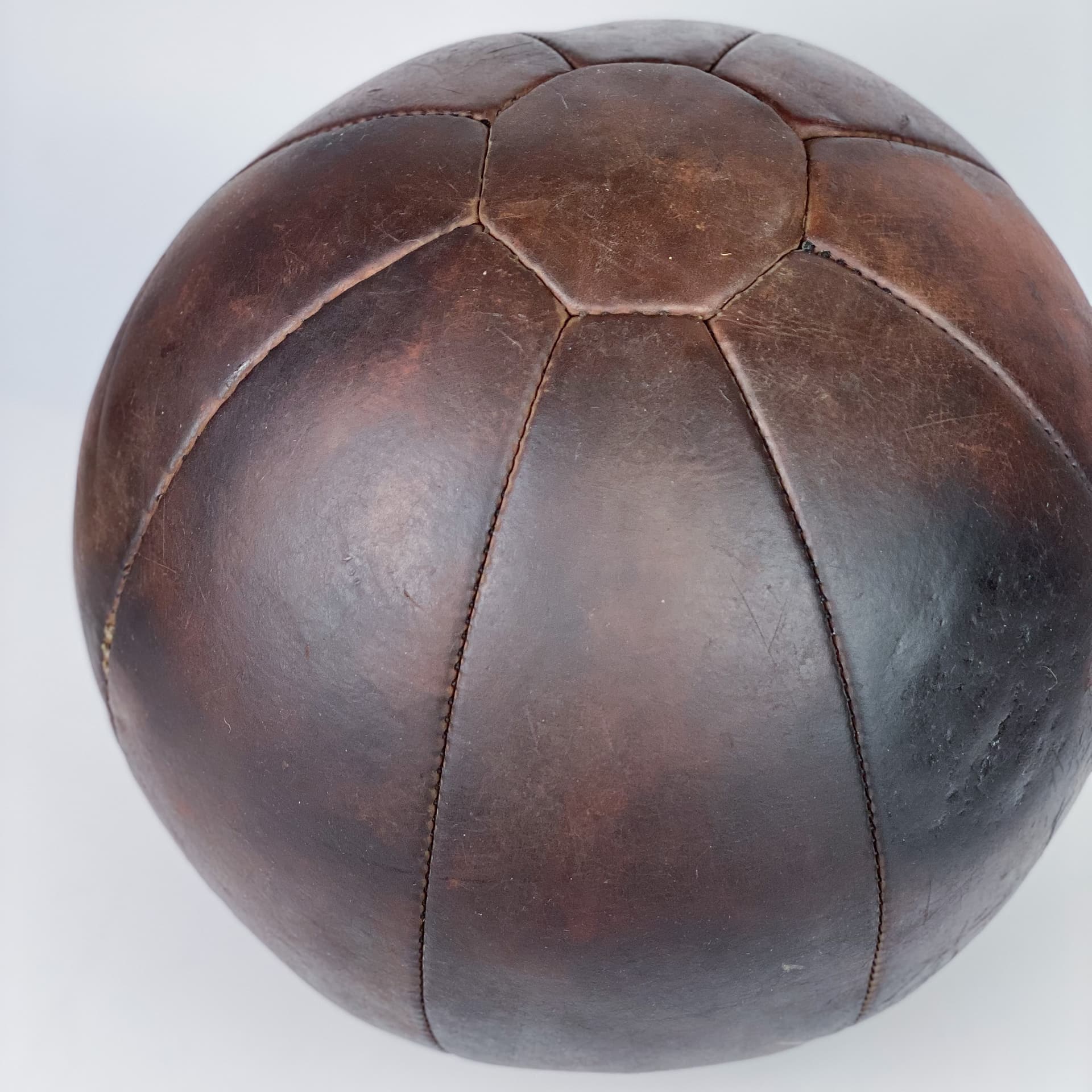 Medicine ball, dark brown natural leather, Germany, 1960s. - 97018