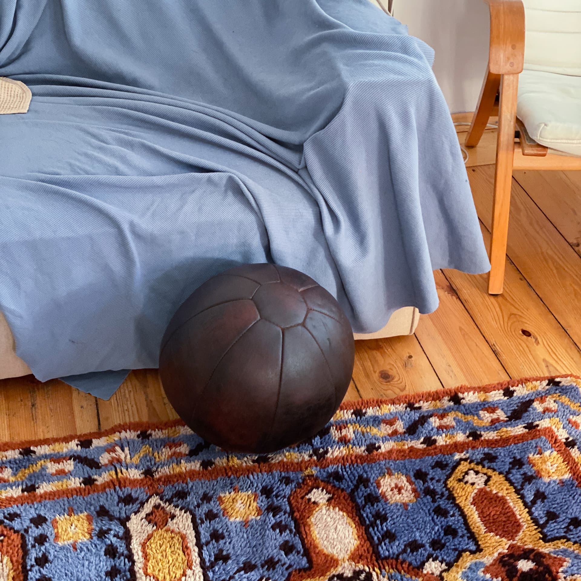 Medicine ball, dark brown natural leather, Germany, 1960s. - 97022