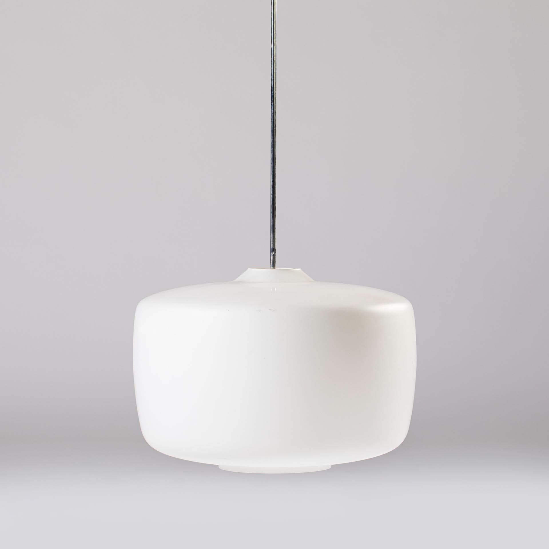 Pendant lamp, white glass, by K. Wolf, Czechoslovakia, 1960s. - 97304