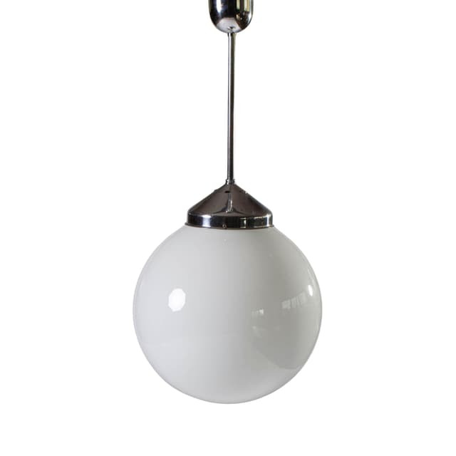 Pendant lamp Bauhaus, white opal glass, chrome steel, Napako, Czechoslovakia, 1930s. - DIMENSION