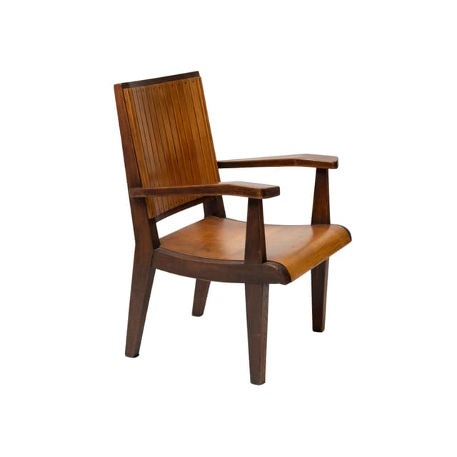 Fotel, dąb jasnobrązowy, proj. O. Szlekys, Polska, lata 60. - WYMIARY