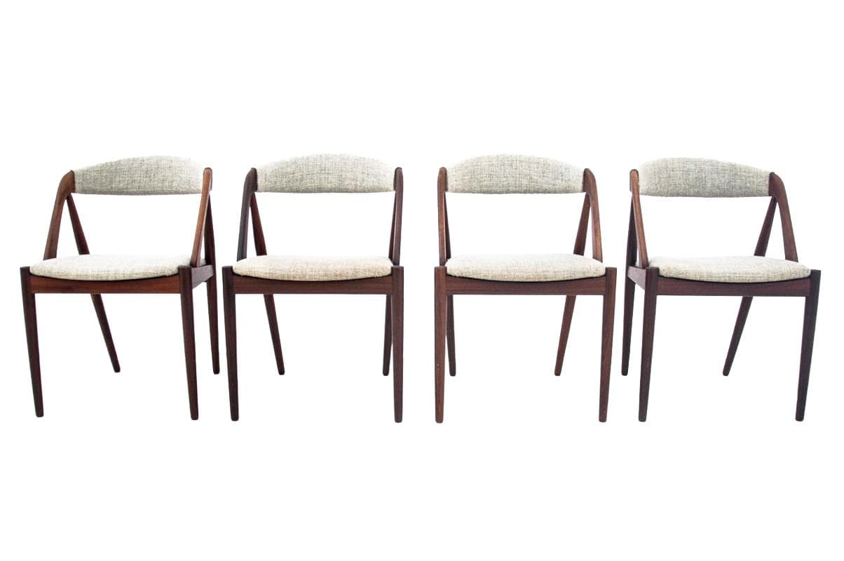 Tekowy komplet krzeseł, proj. K. Kristiansen, Dania, lata 60.