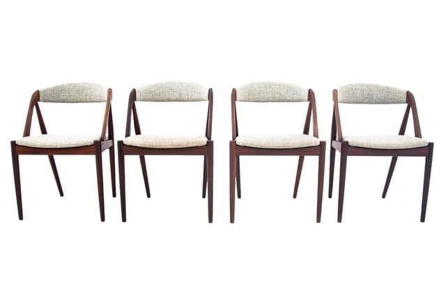 Tekowy komplet krzeseł, proj. K. Kristiansen, Dania, lata 60. - WYMIARY