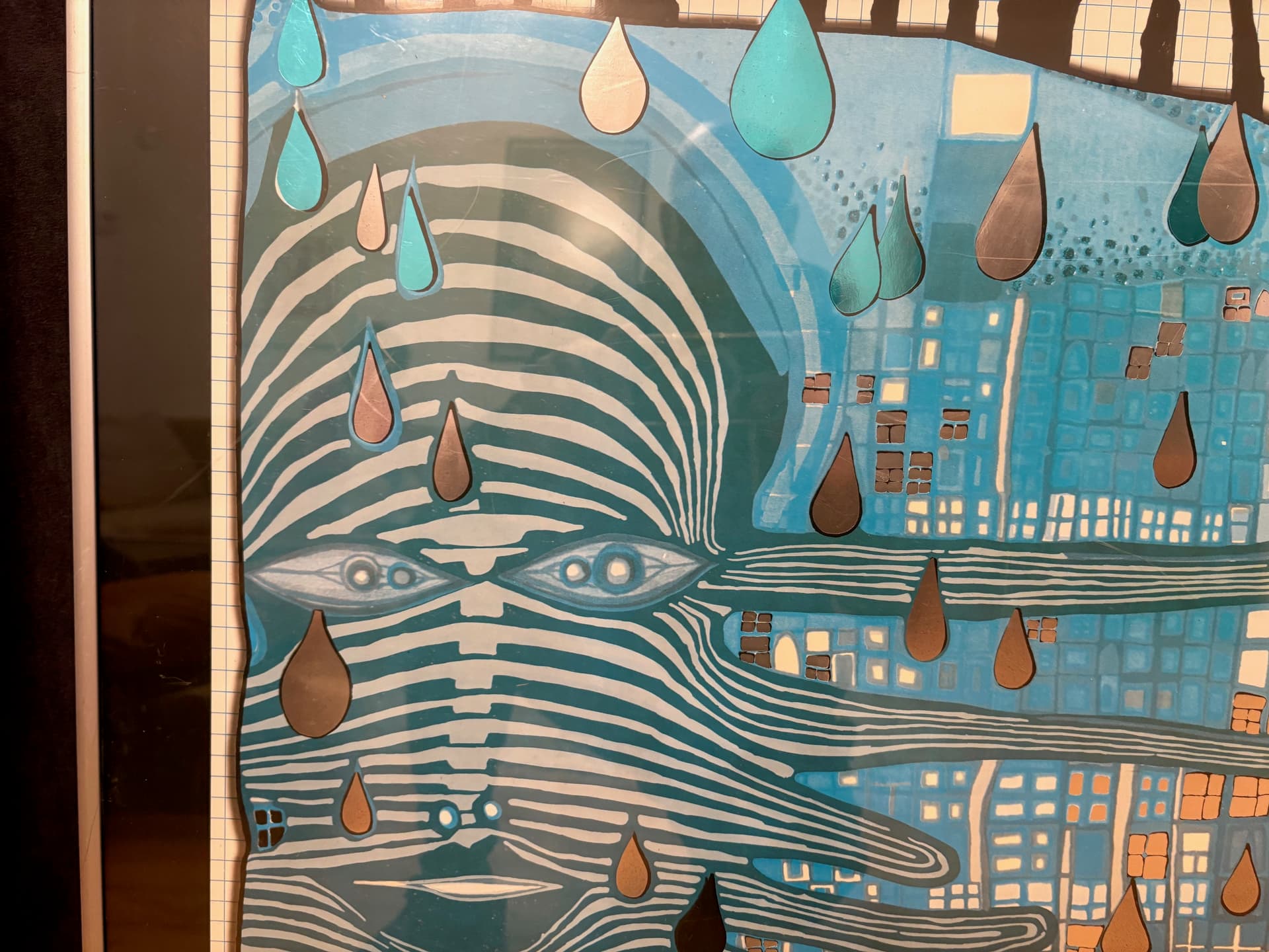Plakat Save the Rain 85x59,5 cm, multikolor, papier, aut. F. Hundertwasser, Szwajcaria, lata 80. - 98008