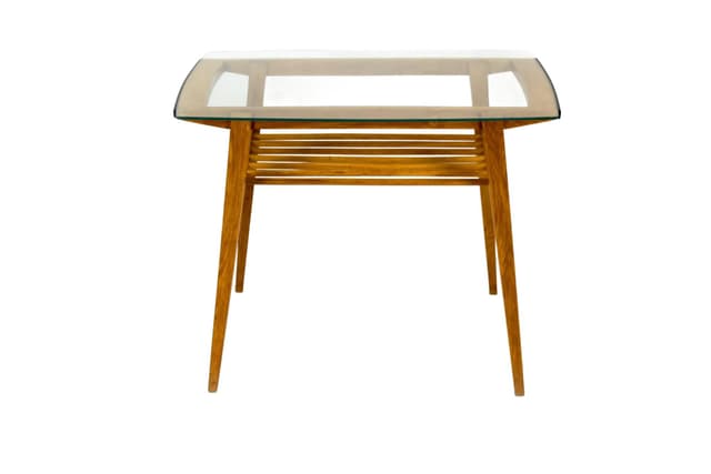 Coffee table, brown wood, glass, Czech Republic, 1960s. - DIMENSION