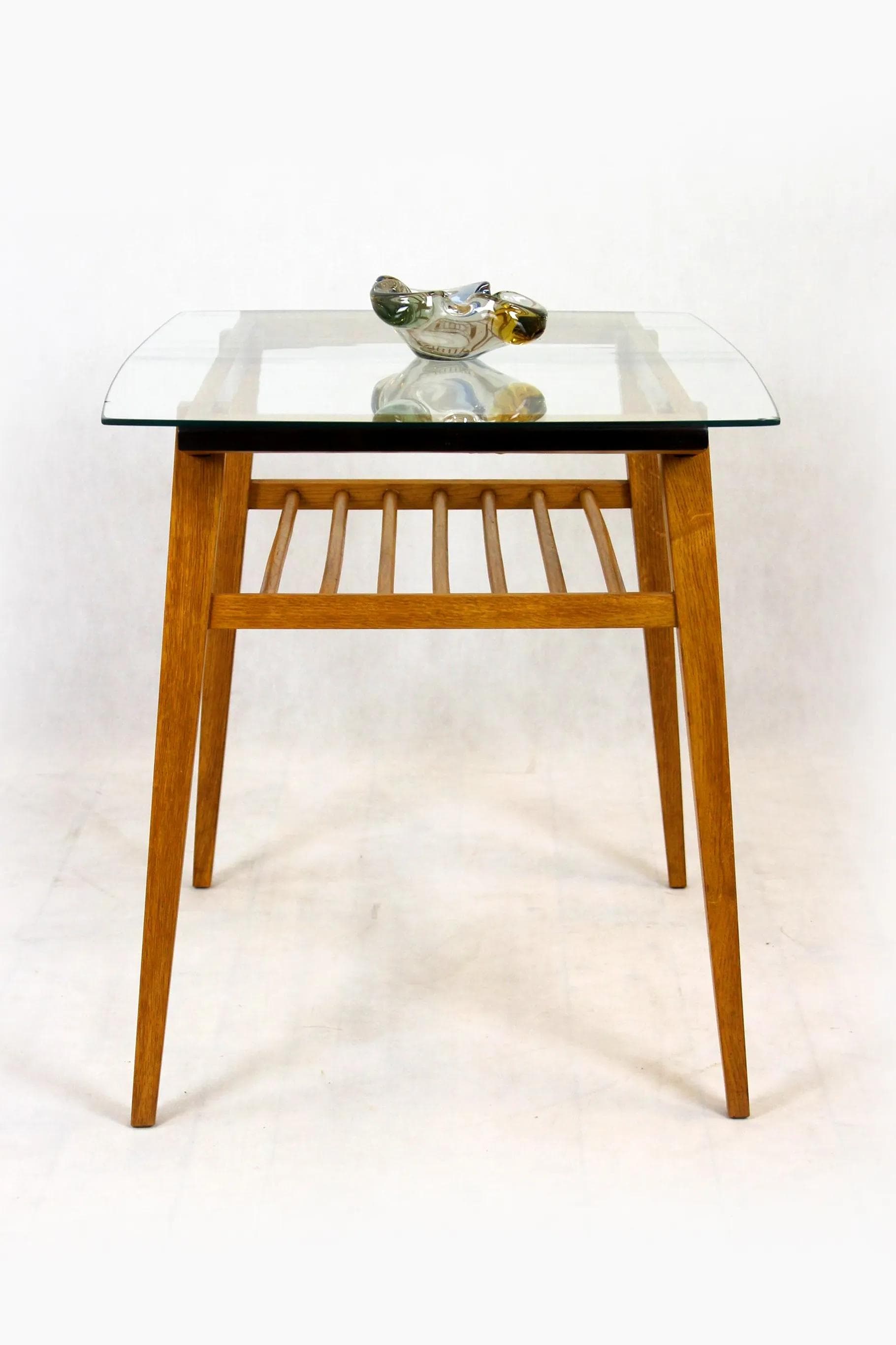 Coffee table, brown wood, glass, Czech Republic, 1960s. - 98167