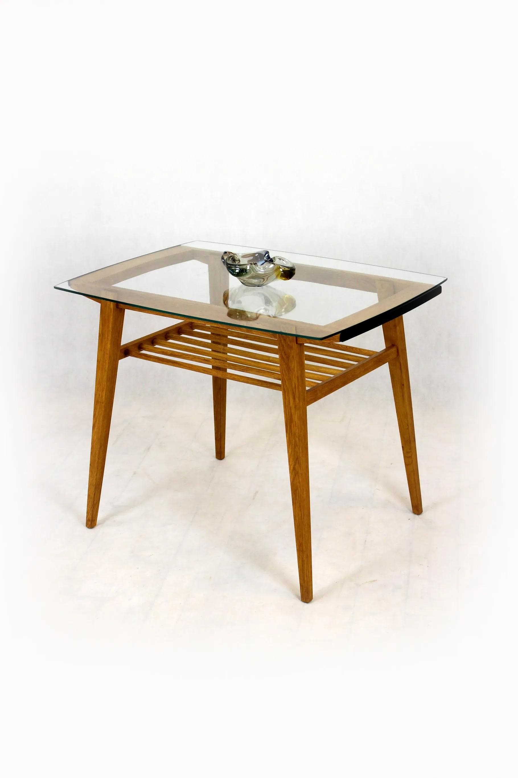 Coffee table, brown wood, glass, Czech Republic, 1960s. - 98171