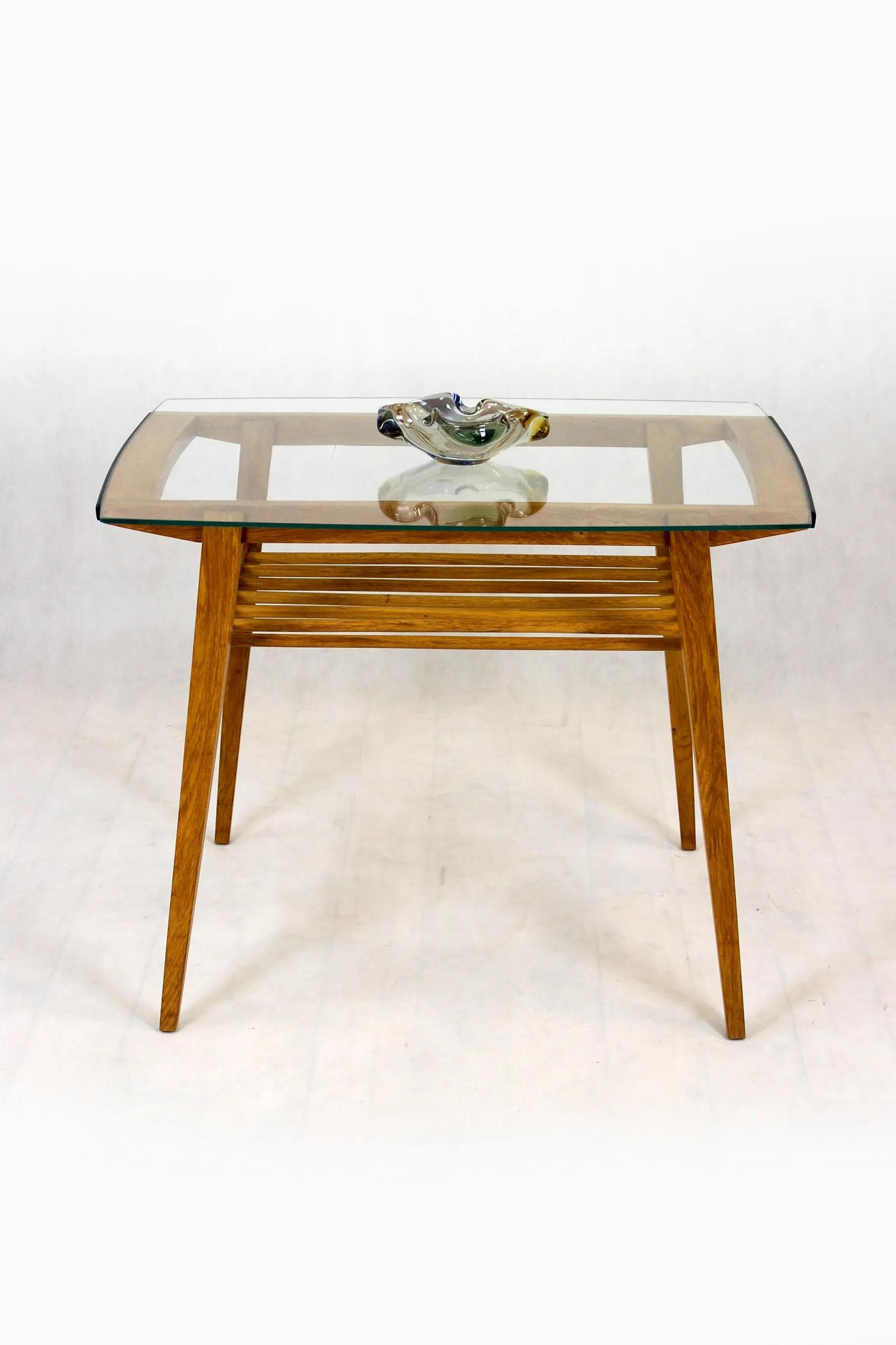 Coffee table, brown wood, glass, Czech Republic, 1960s. - 98166