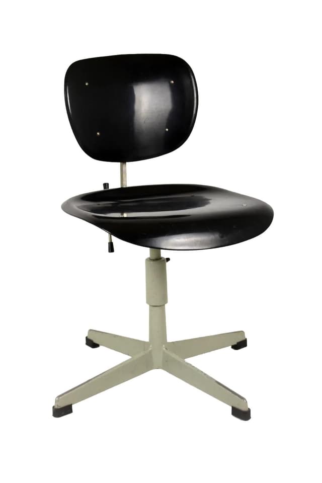 Swivel Chair Industrial, black plastic, grey steel, Czechoslovakia, 1970s. - DIMENSION