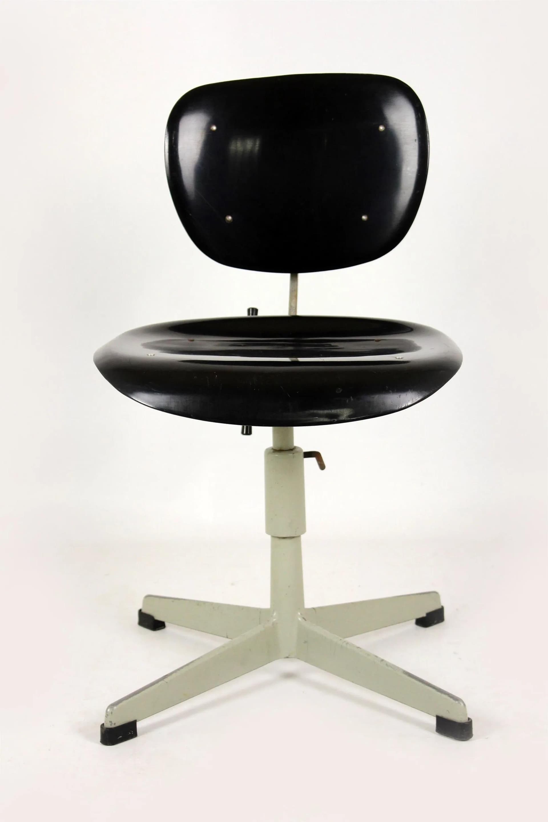 Swivel Chair Industrial, black plastic, grey steel, Czechoslovakia, 1970s. - 98144
