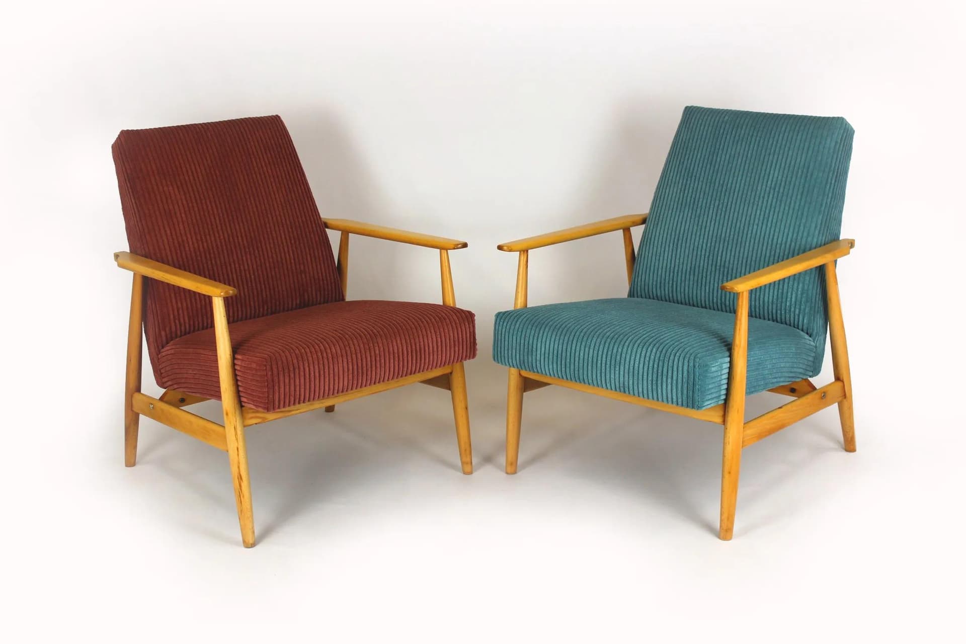 Para foteli, multikolor, sztruks, drewno buk, Polska, lata 60. - 98096