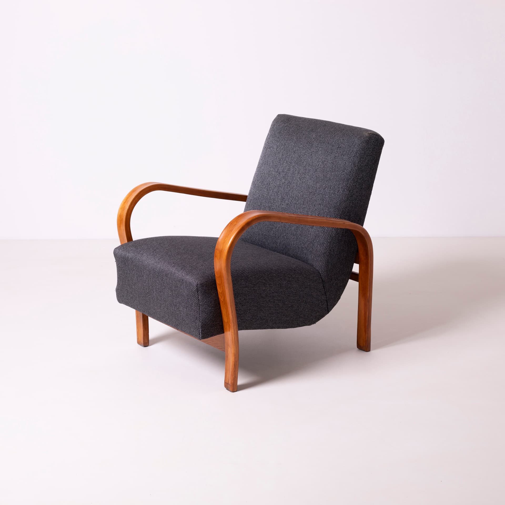 Pair of armchairs, oak, grey, by K. Kozelka and A. Kropacek, Interier Praha, Czechoslovakia, 1950s. - 98224