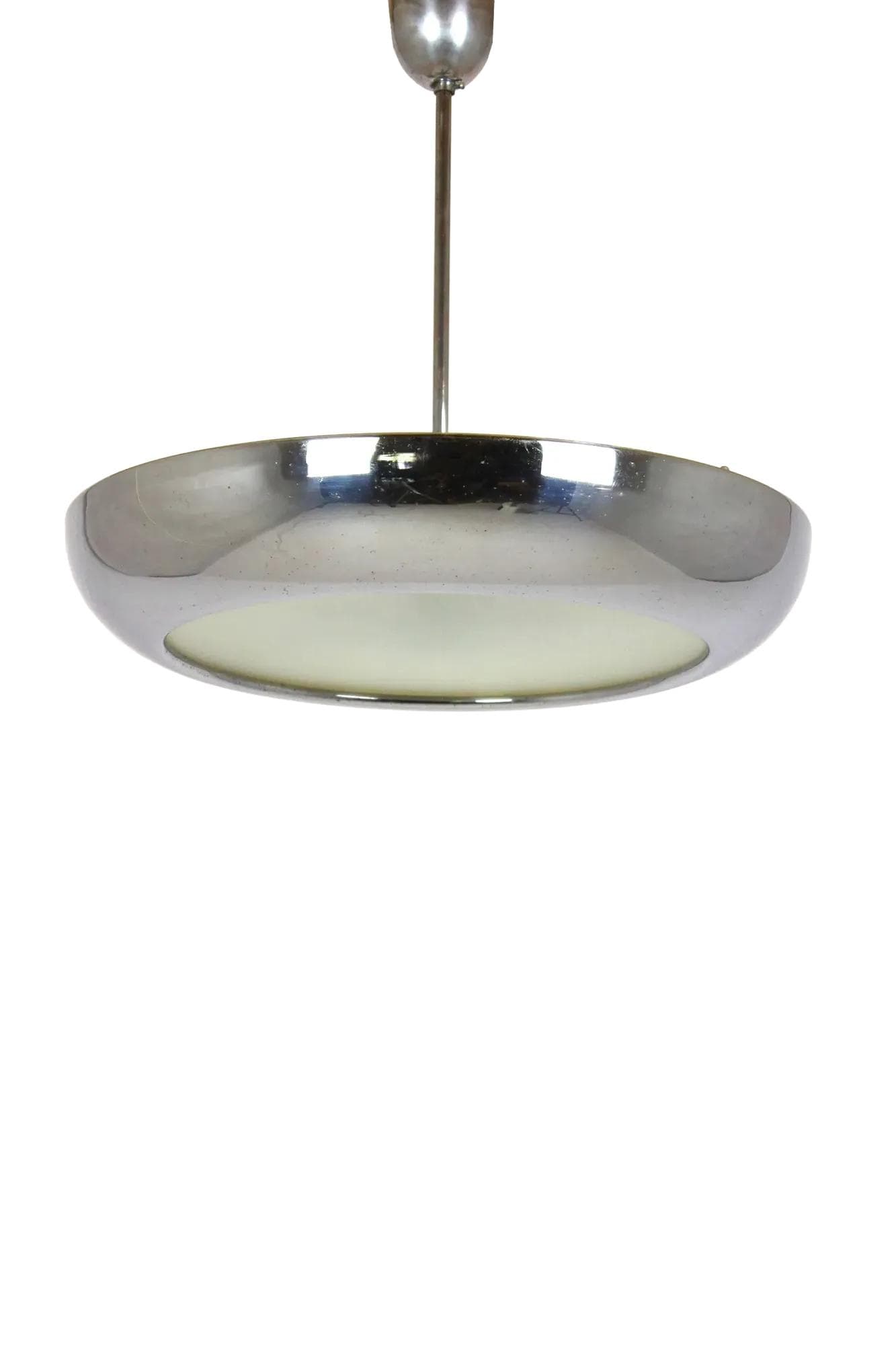 Lampa wisząca UFO, Bauhaus, chrom, szkło, proj. J. Hurka, Napako, Czechy, lata 30.