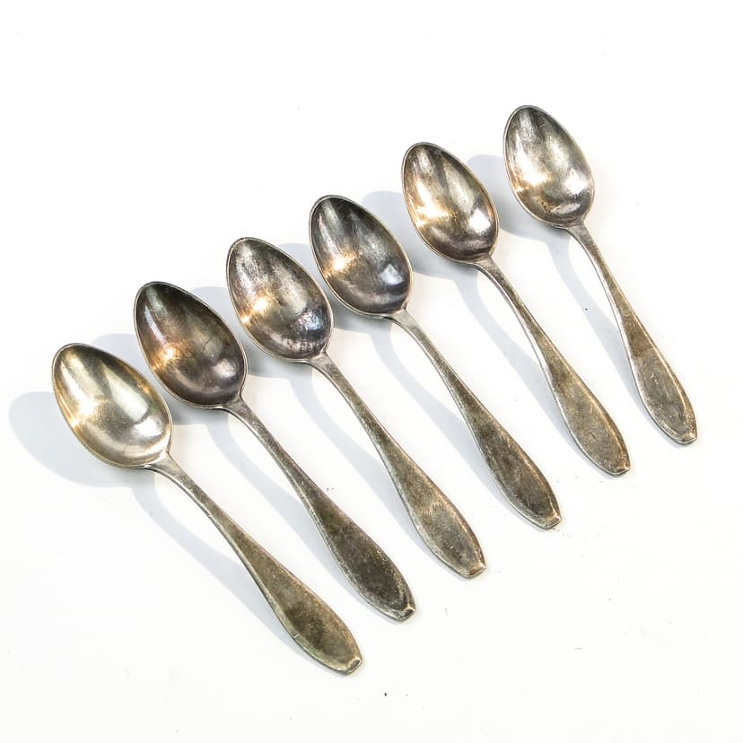 Mocha spoon set, mid-century modern, silver-plated brass, D. Fraget, Poland, 1950s.