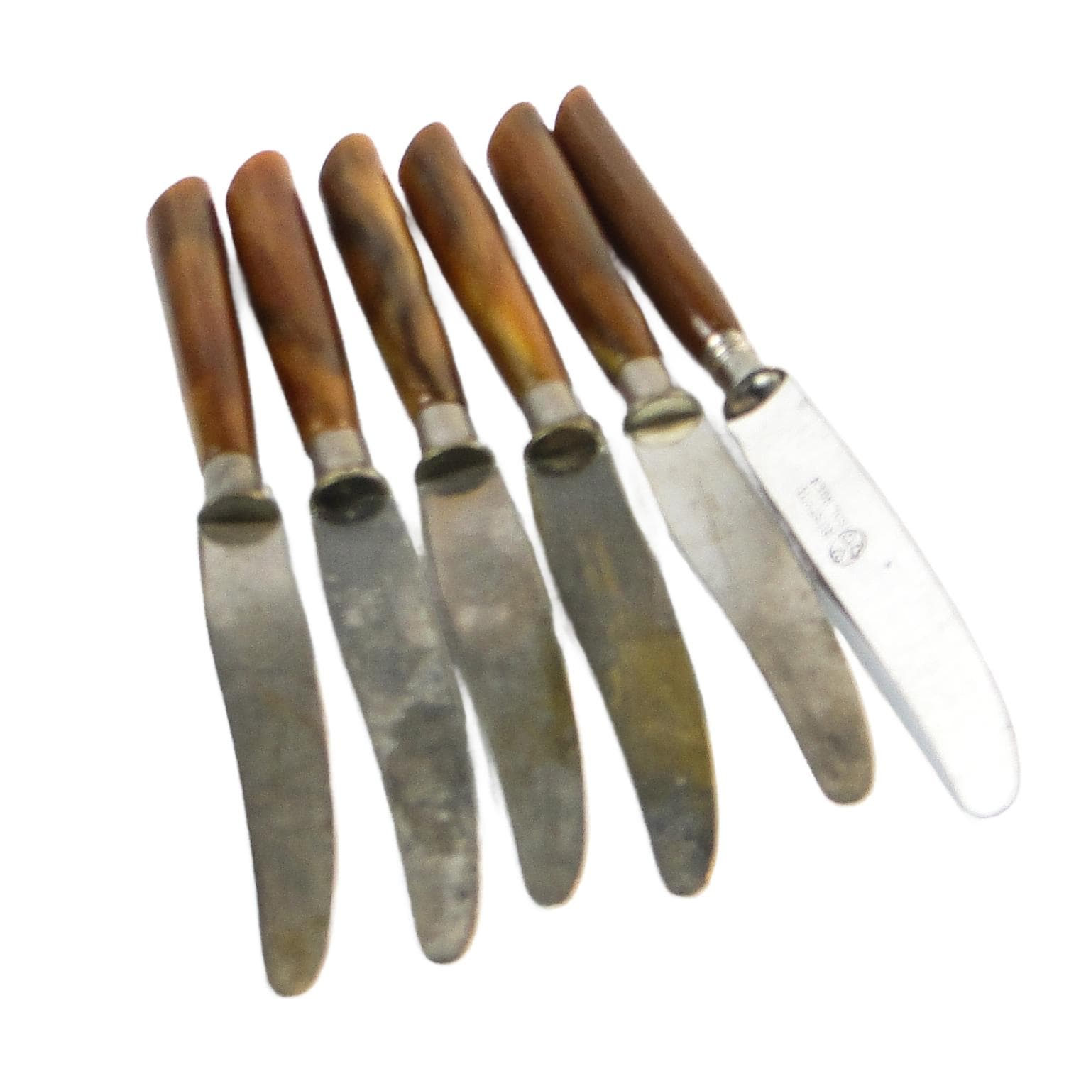 Knife set, mid-century modern, brown bakelite, Sweden, 1950s.