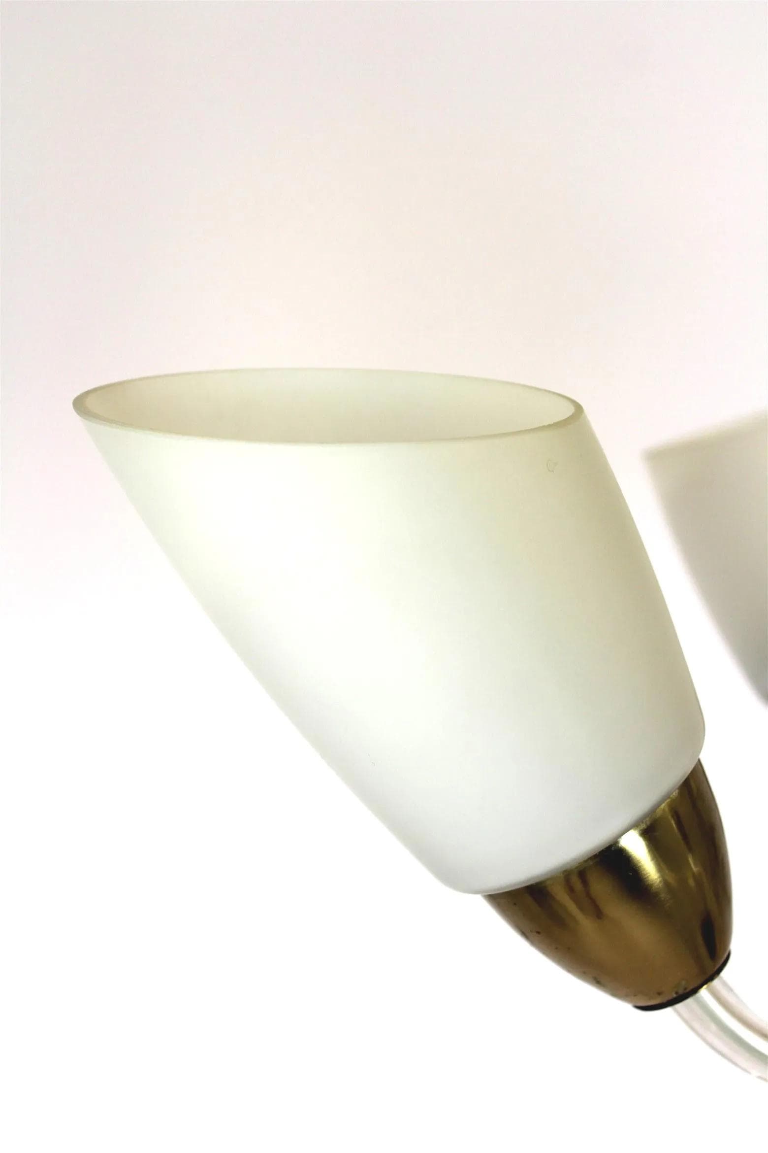 Ceiling lamp, white glass, brass, Czechoslovakia, 1960s. - 98389