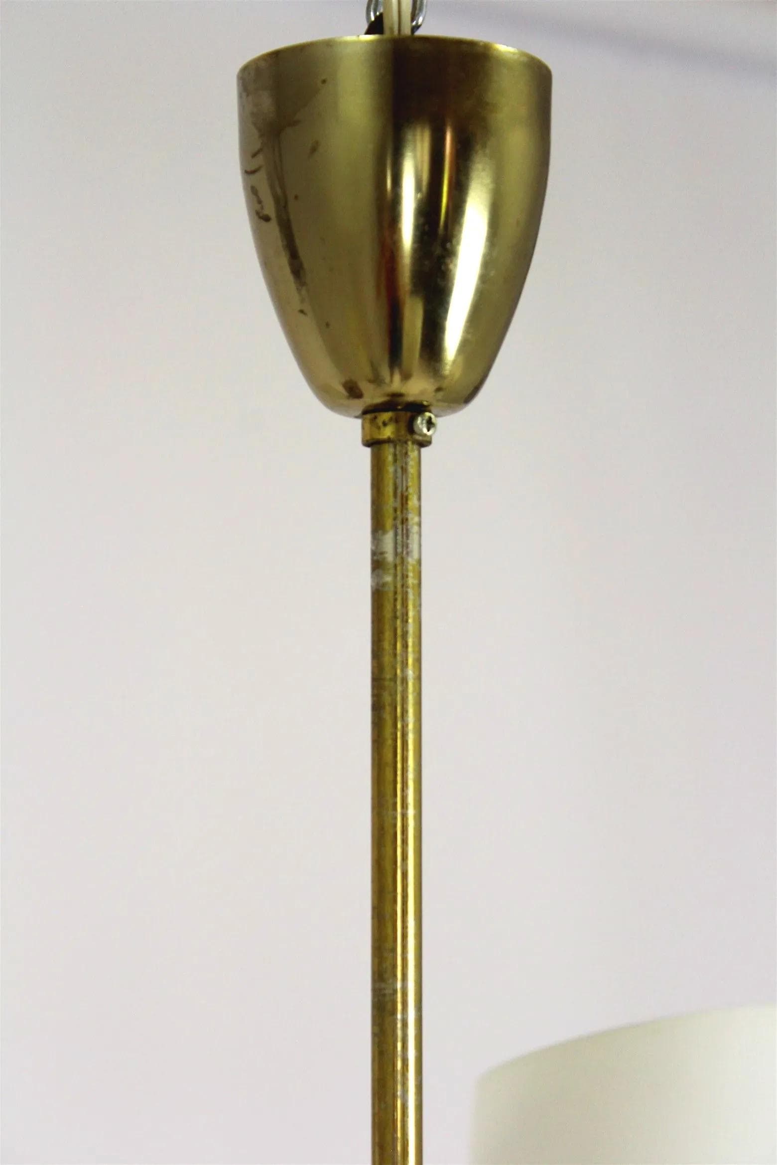 Ceiling lamp, white glass, brass, Czechoslovakia, 1960s. - 98382