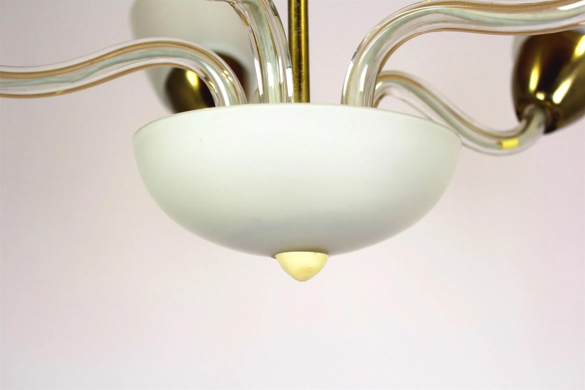 Ceiling lamp, white glass, brass, Czechoslovakia, 1960s. - 98384