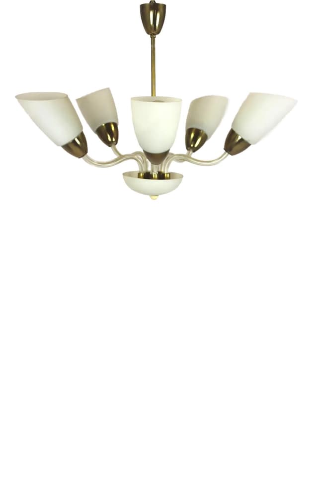 Ceiling lamp, white glass, brass, Czechoslovakia, 1960s. - DIMENSION