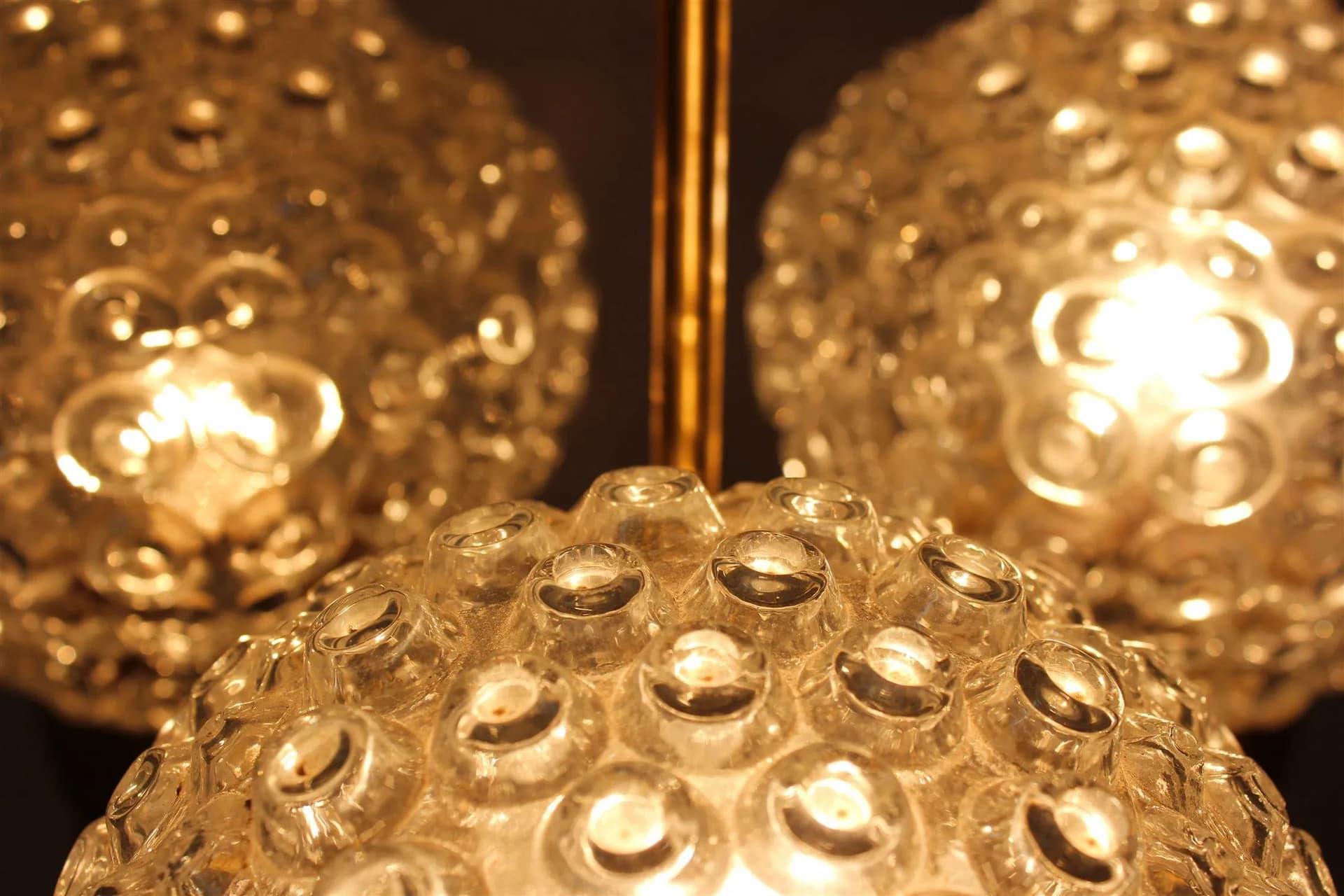 Ceiling lamp Mid-Century Modern, golden glass, black metal, Napako, Czech Republic, 1970s. - 98374