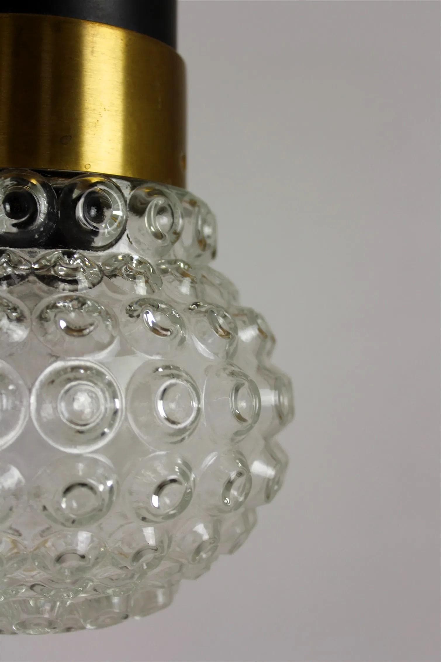 Ceiling lamp Mid-Century Modern, golden glass, black metal, Napako, Czech Republic, 1970s. - 98379