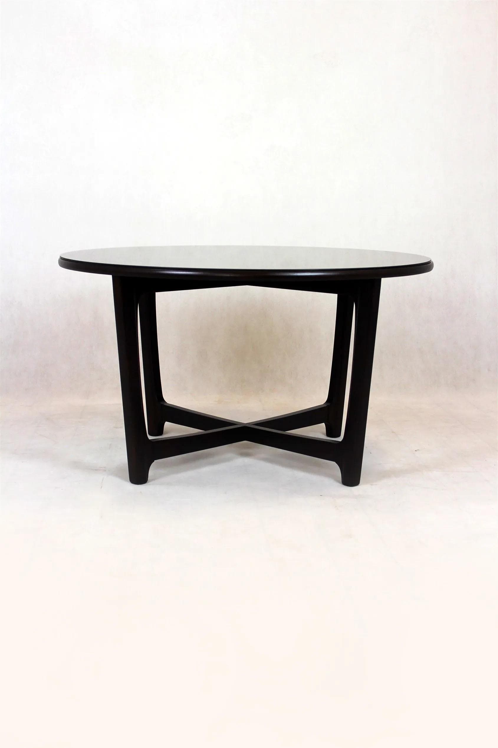Coffee table round, dark brown wood, Czechoslovakia, 1970s. - 98361