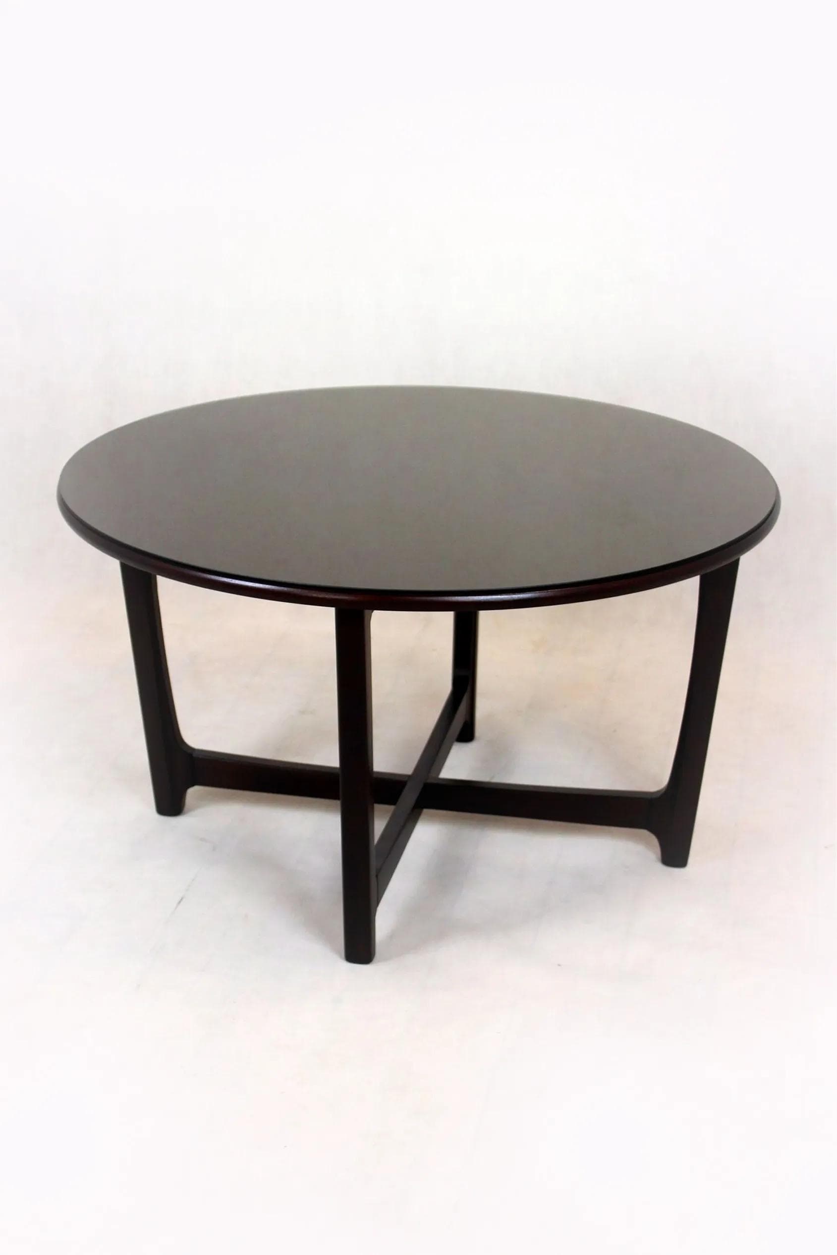 Coffee table round, dark brown wood, Czechoslovakia, 1970s. - 98369