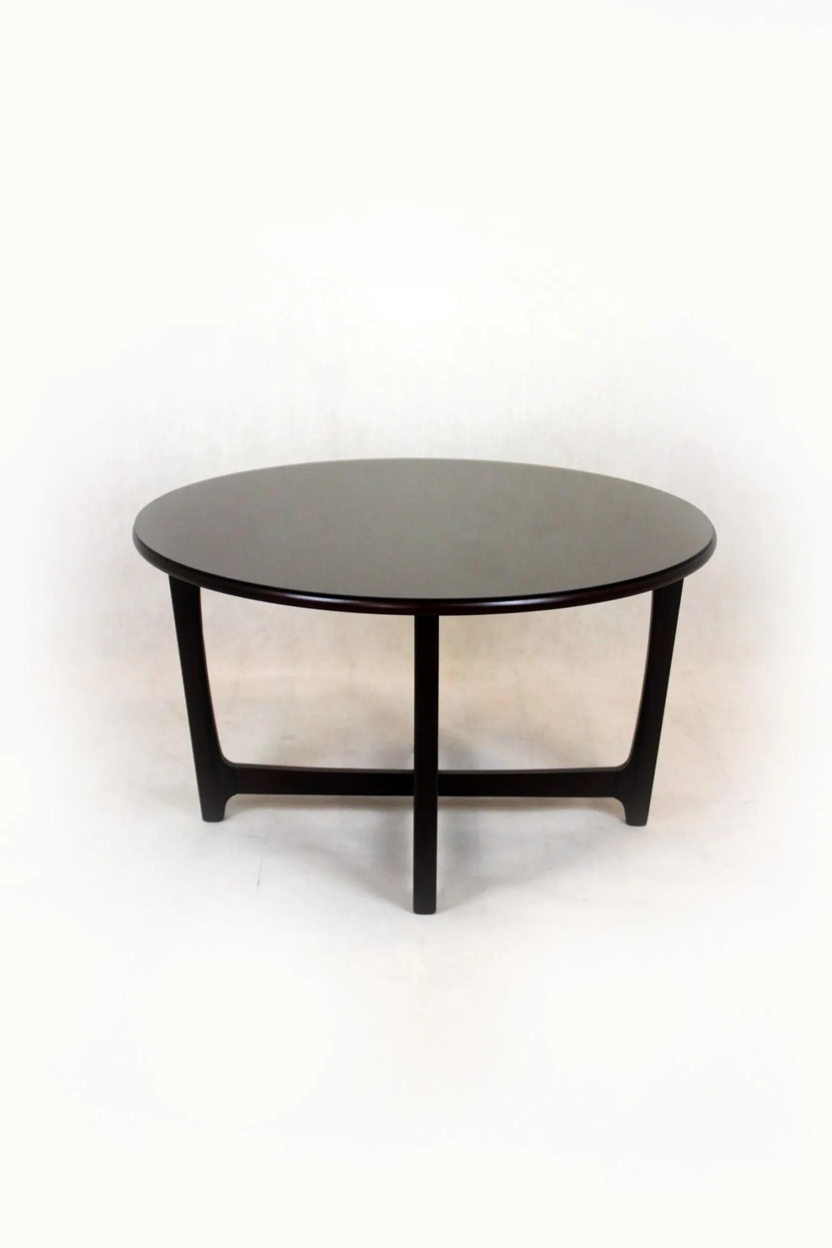 Coffee table round, dark brown wood, Czechoslovakia, 1970s. - 98364