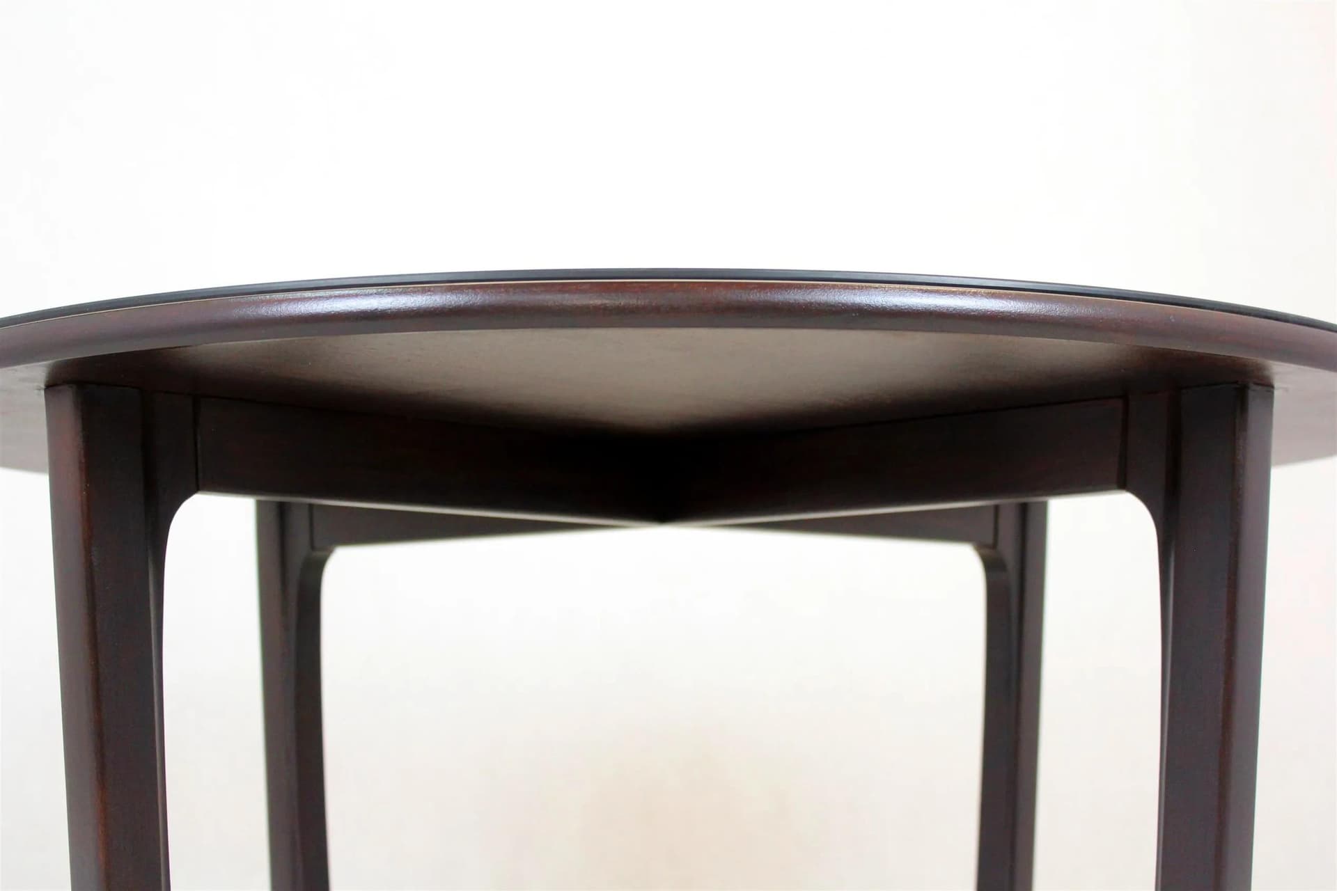 Coffee table round, dark brown wood, Czechoslovakia, 1970s. - 98366