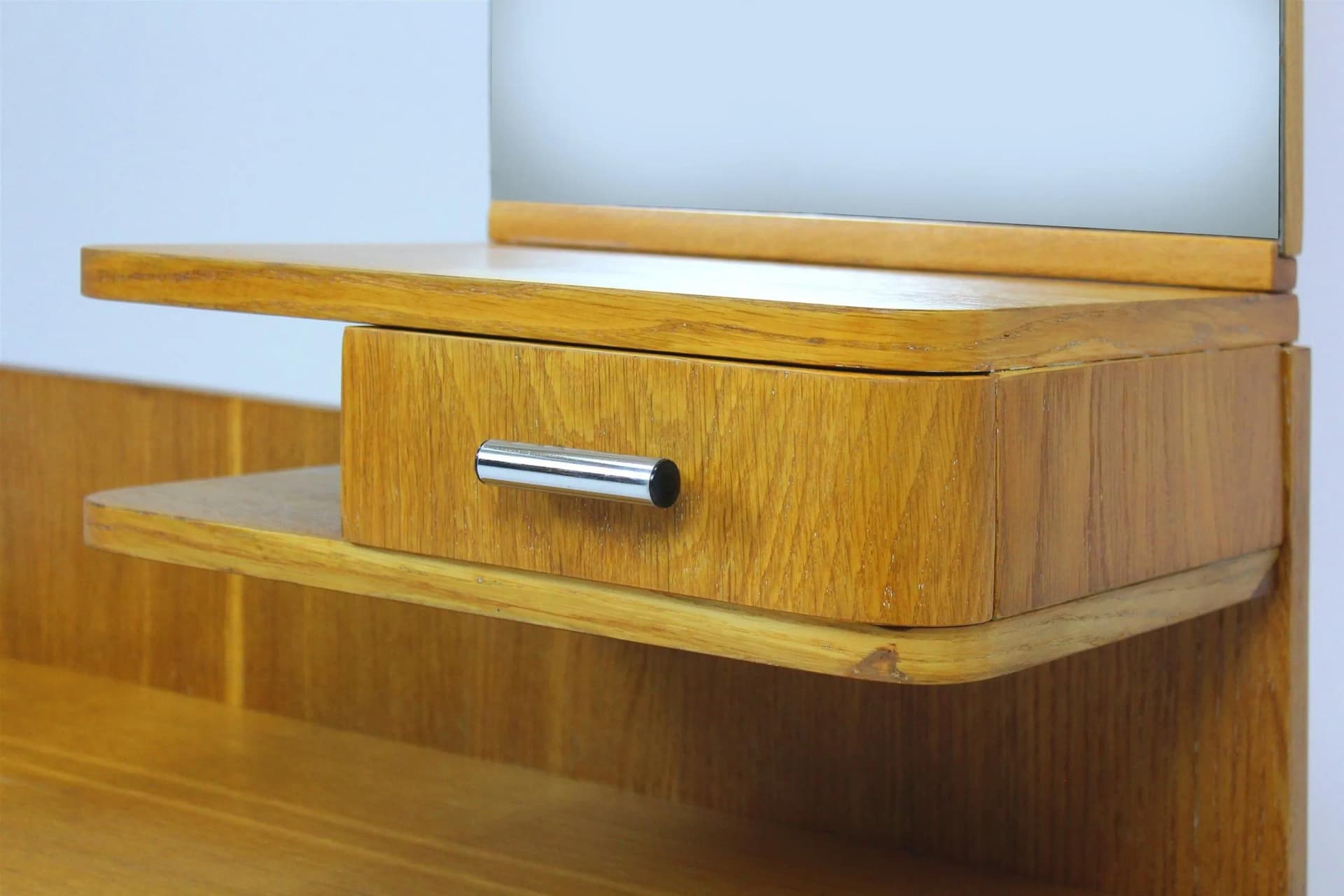 Dressing Table Bauhaus, brown oak, chrome, by H. Gottwald, Czechoslovakia, 1940s - 98354