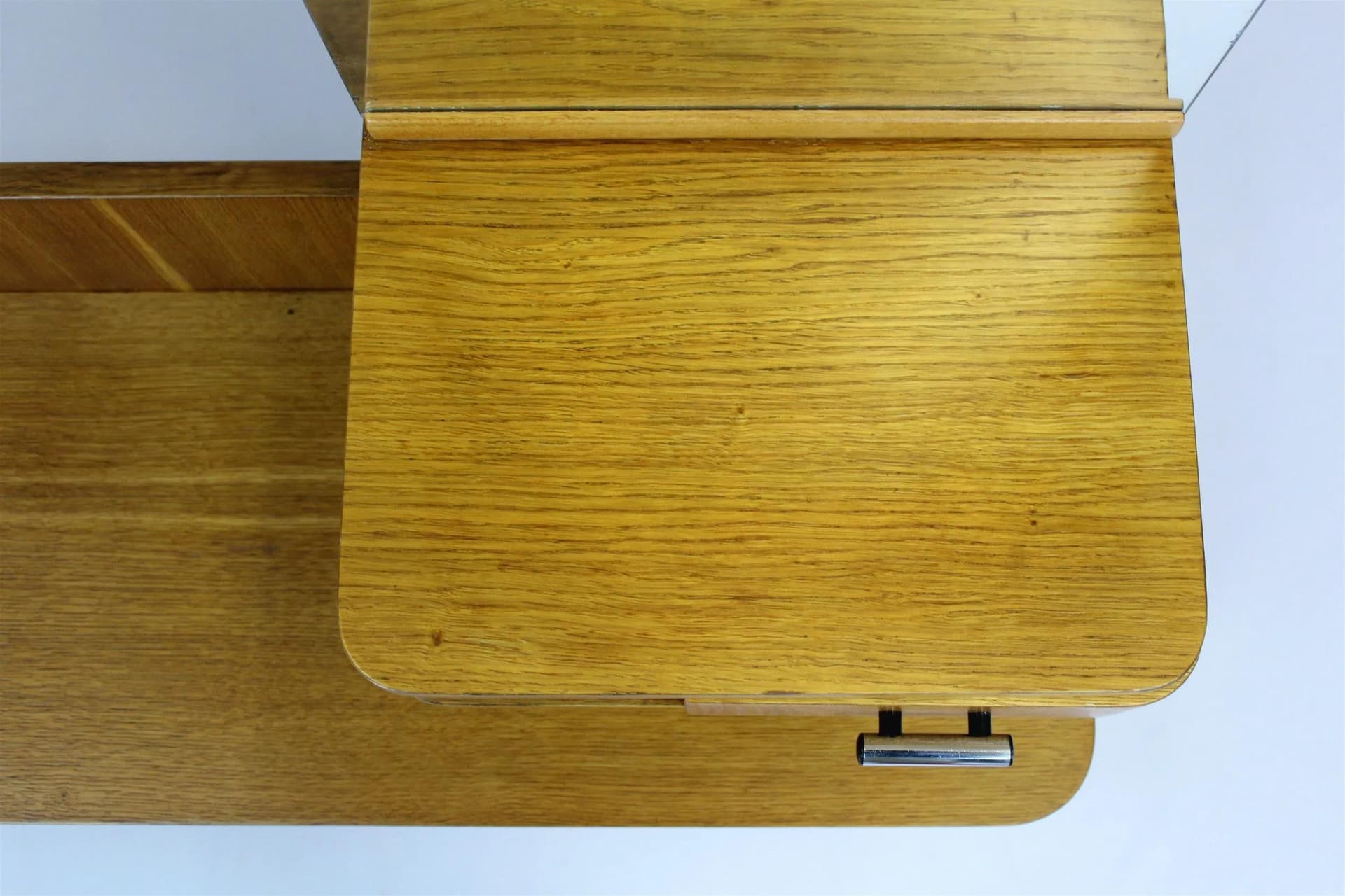 Dressing Table Bauhaus, brown oak, chrome, by H. Gottwald, Czechoslovakia, 1940s - 98358