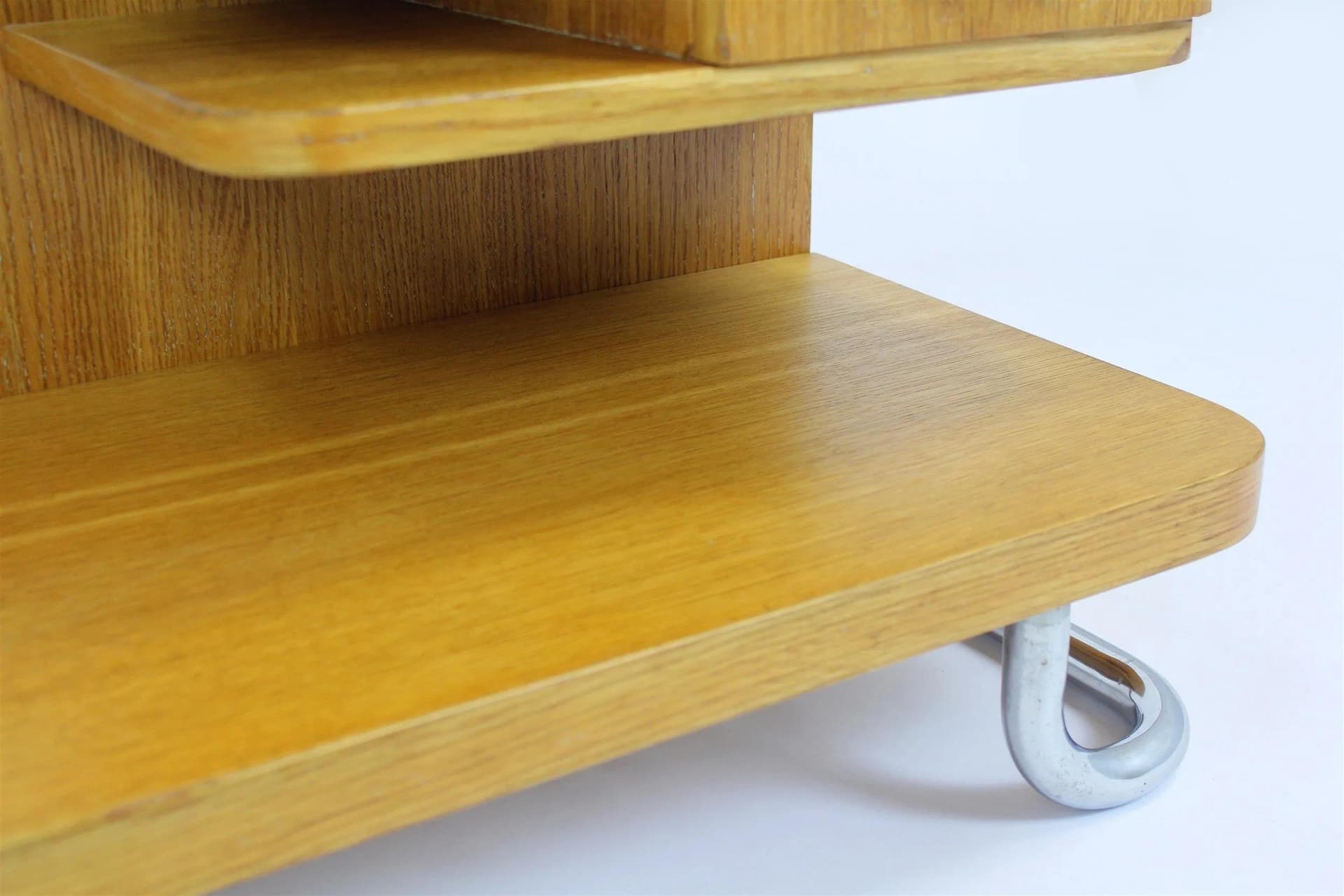 Dressing Table Bauhaus, brown oak, chrome, by H. Gottwald, Czechoslovakia, 1940s - 98355
