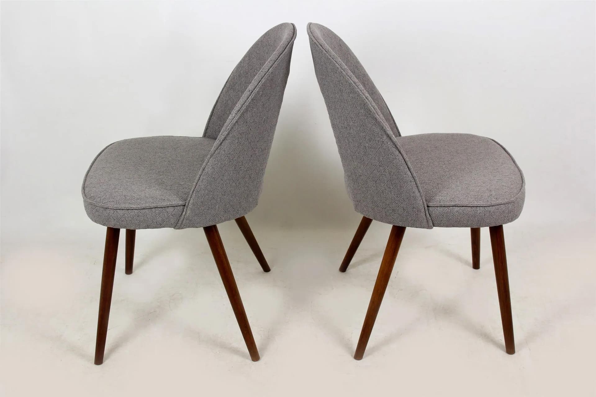 Pair of chairs, grey fabric, brown wood, by A. Šuman, Czech Republic, 1960s. - 98337