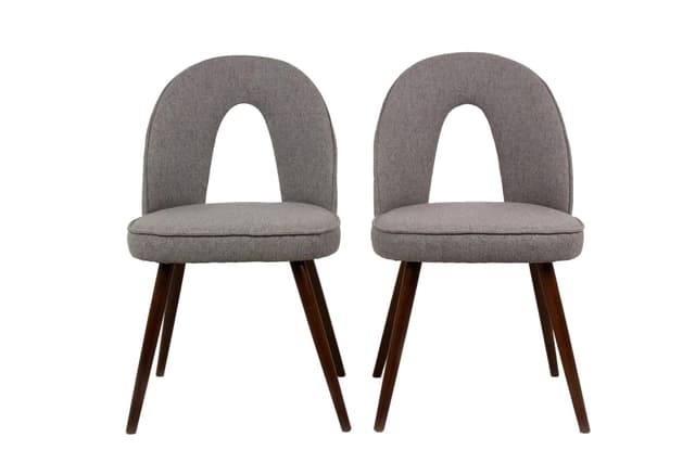 Pair of chairs, grey fabric, brown wood, by A. Šuman, Czech Republic, 1960s. - DIMENSION
