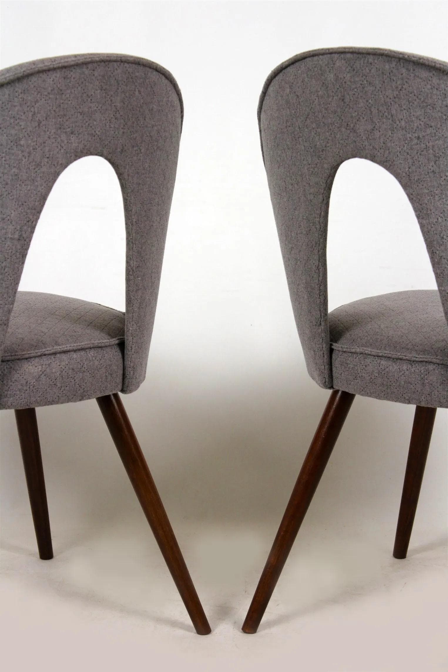 Pair of chairs, grey fabric, brown wood, by A. Šuman, Czech Republic, 1960s. - 98332