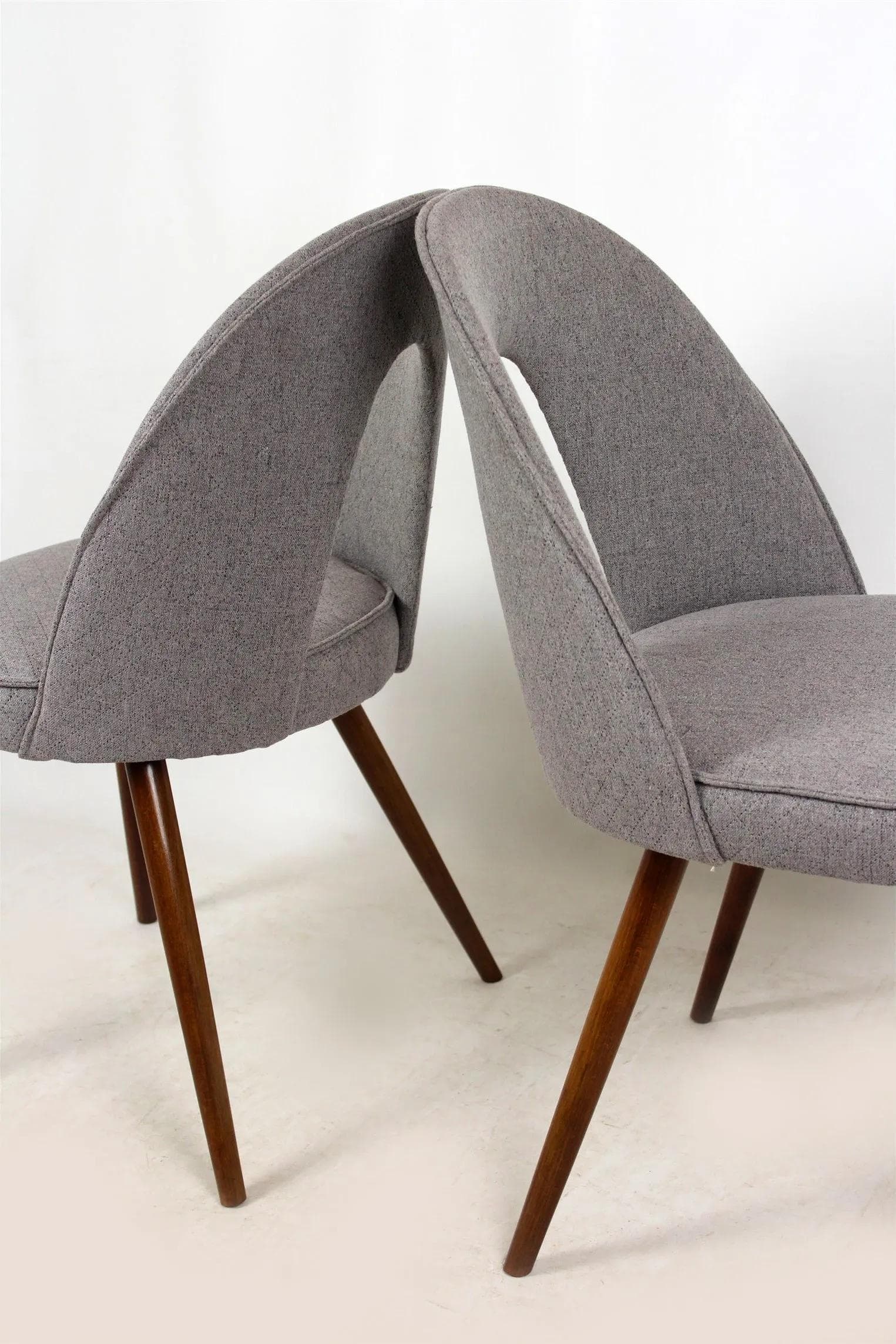 Pair of chairs, grey fabric, brown wood, by A. Šuman, Czech Republic, 1960s. - 98336