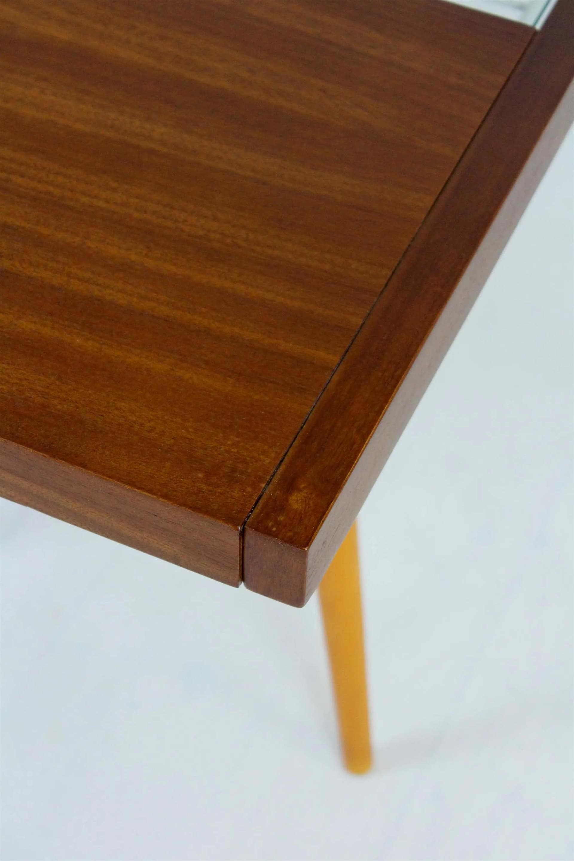 Coffee table, brown glass, wood, grey metal, Jitona, Czech Republic, 1960s. - 98506