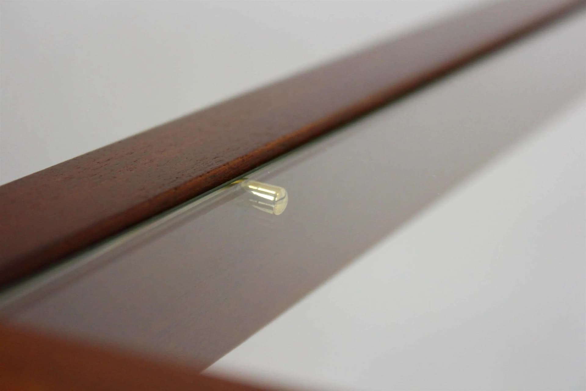 Coffee table, brown glass, wood, grey metal, Jitona, Czech Republic, 1960s. - 98504