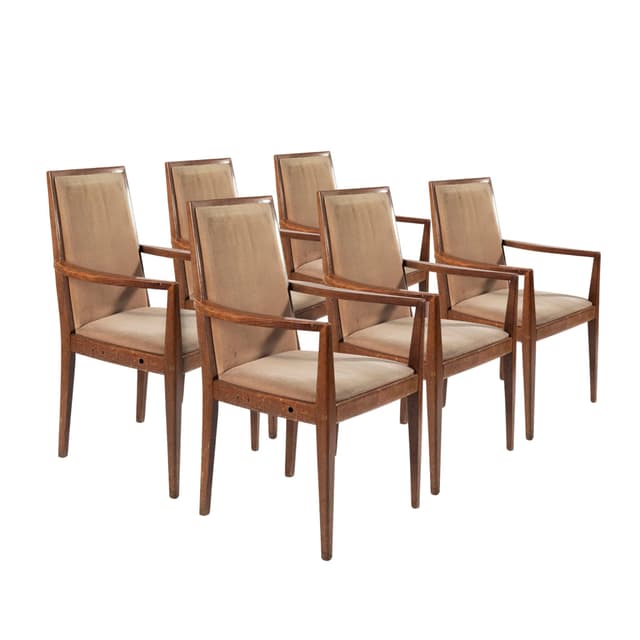 Set of six chairs, beige velvet, brown wood, Wiesner Hager, Austria, 1960s. - DIMENSION